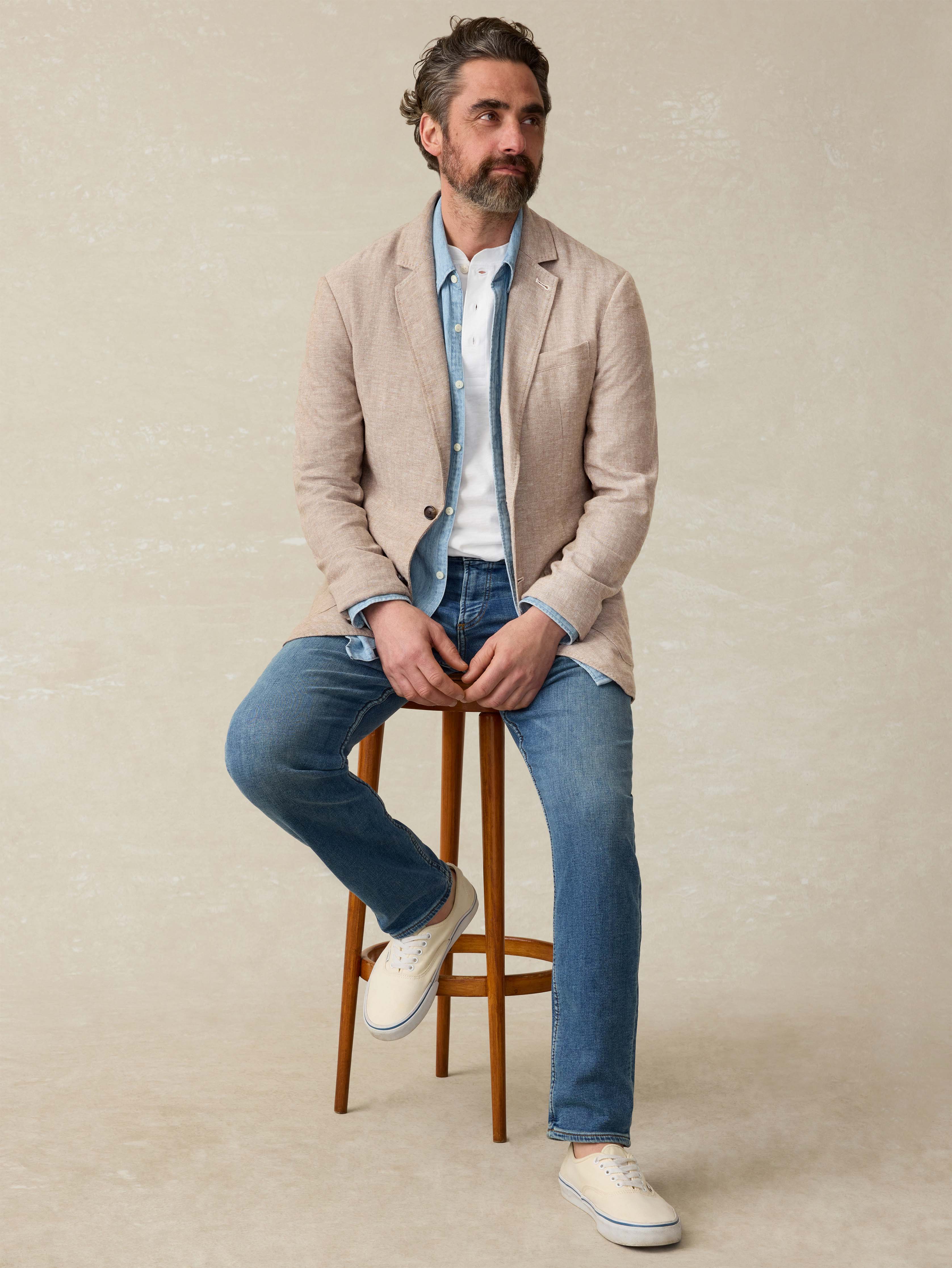 Movement™ Linen Blazer - Wolf Sands Herringbone | Faherty Brand