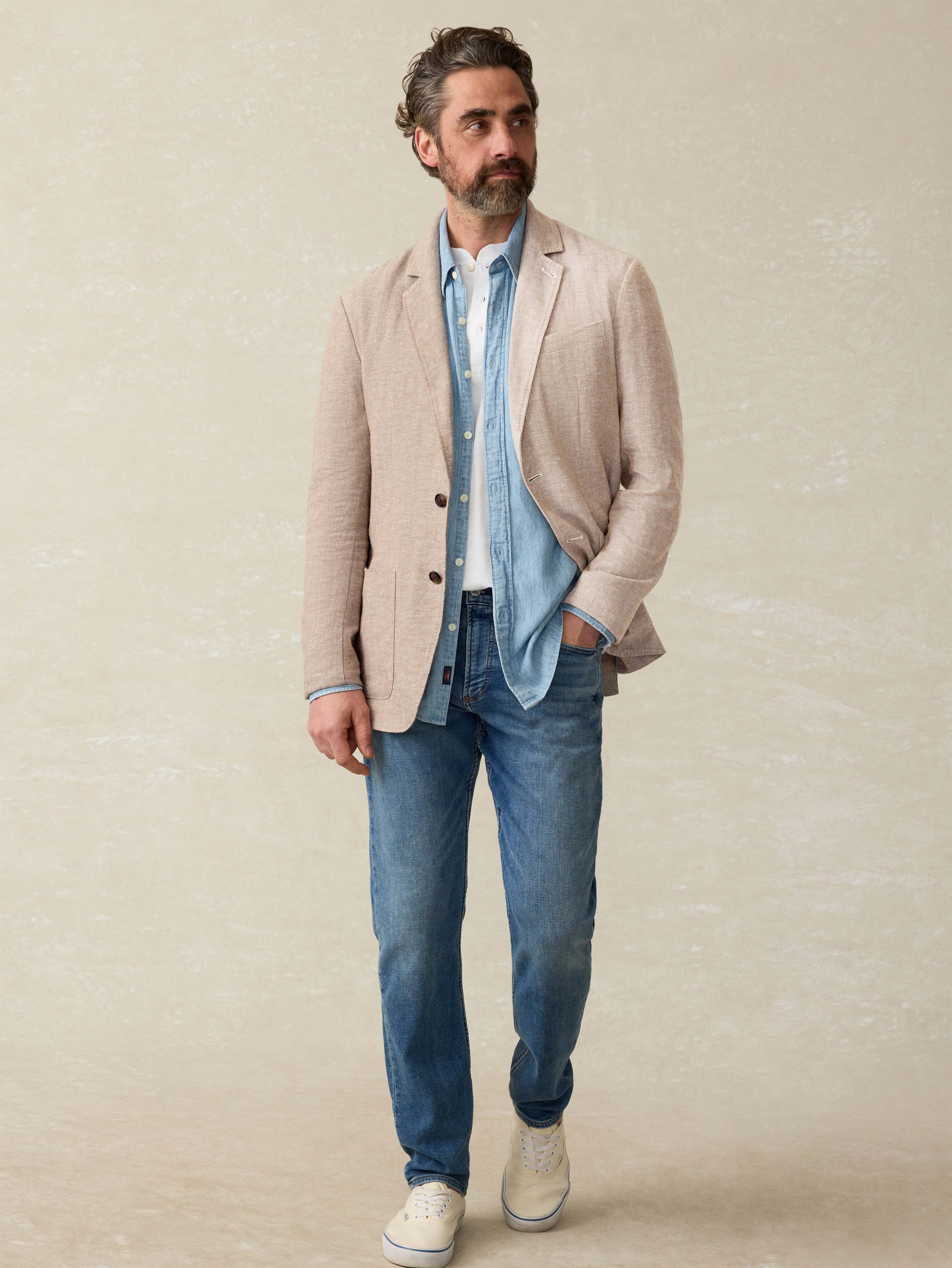 Movement™ Linen Blazer - Wolf Sands Herringbone | Faherty Brand