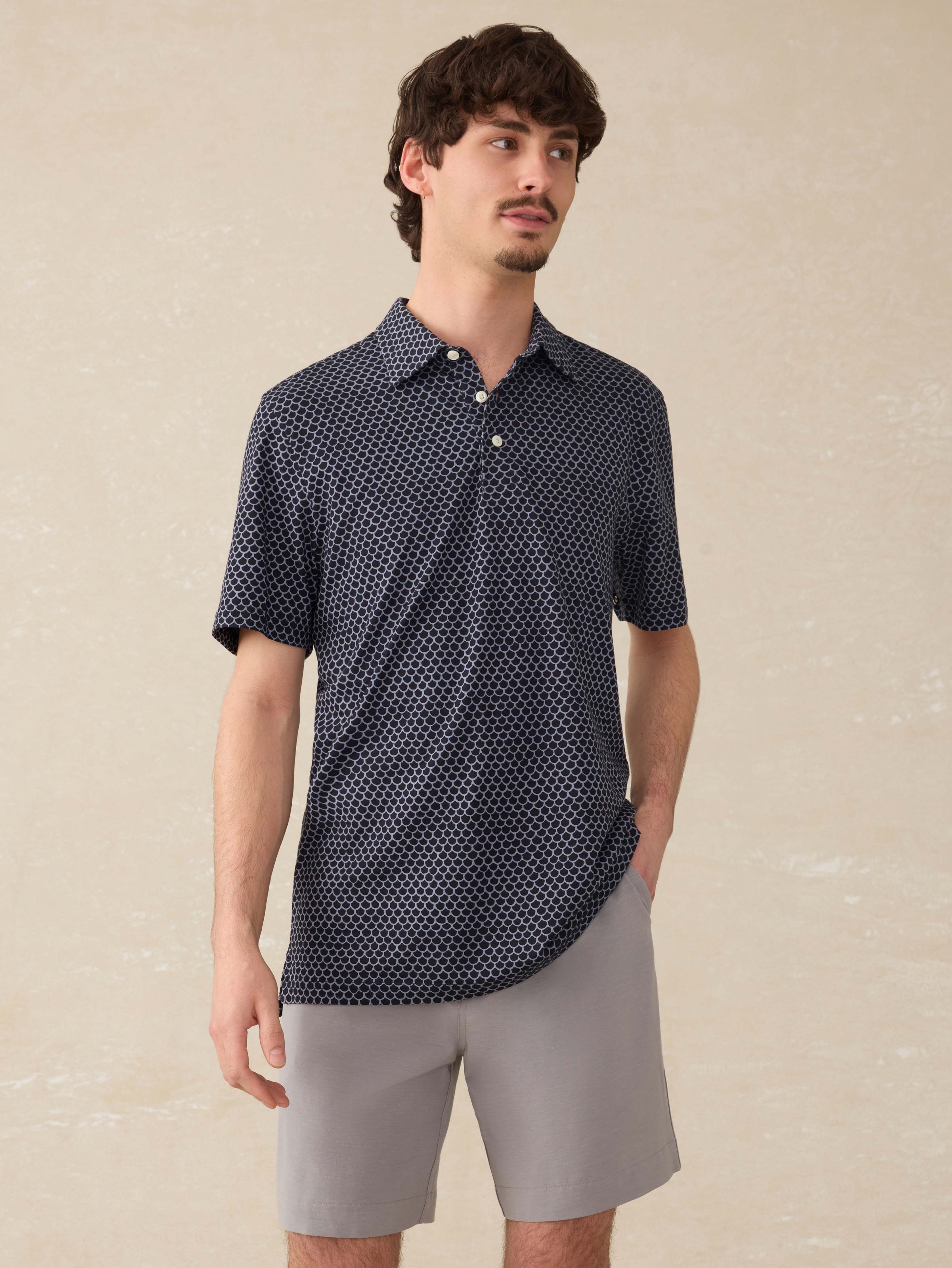 Short-Sleeve Movement™ Pique Polo - Midnight Fishscale | Faherty Brand