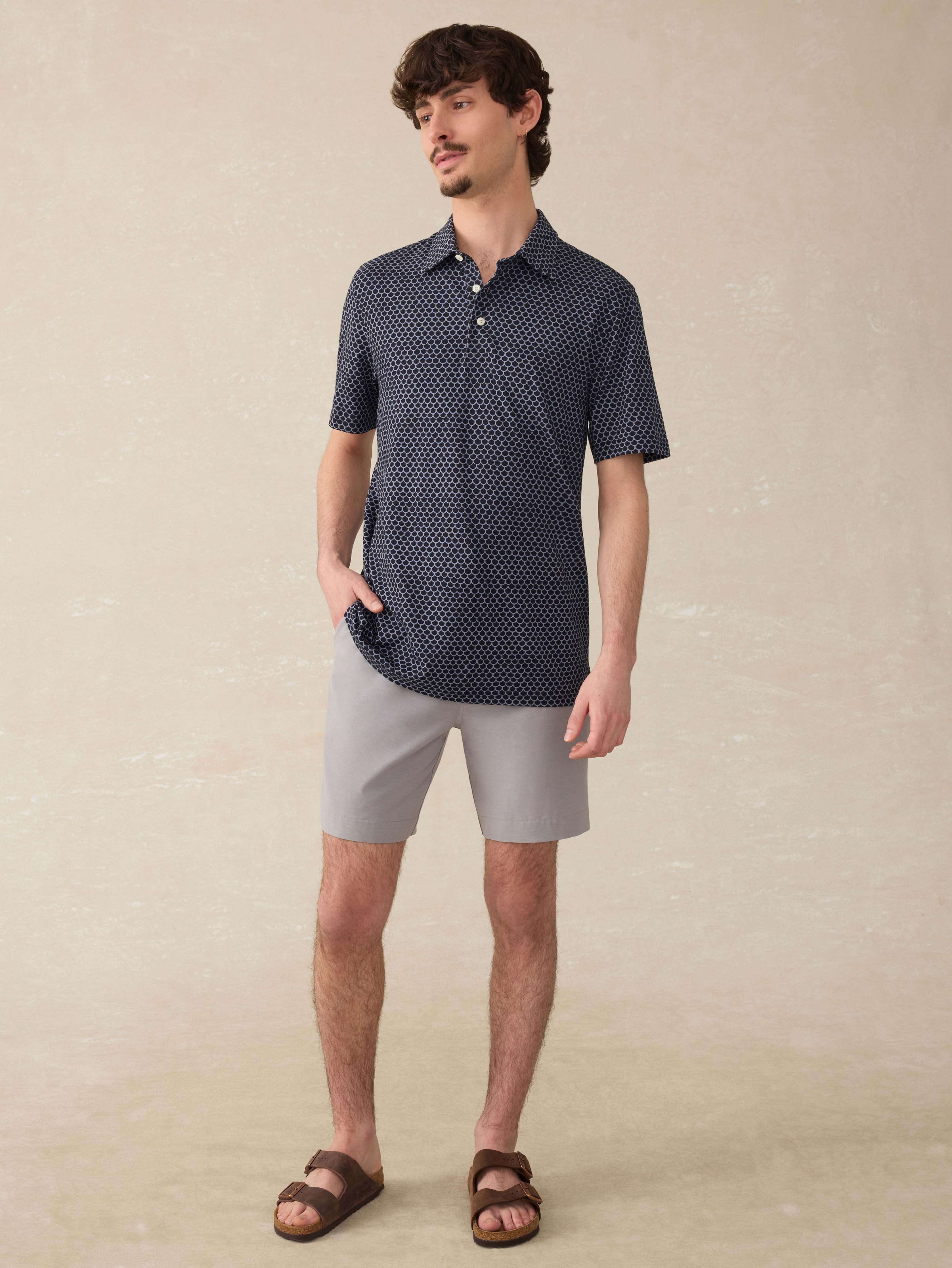 Short-Sleeve Movement™ Pique Polo - Midnight Fishscale | Faherty Brand