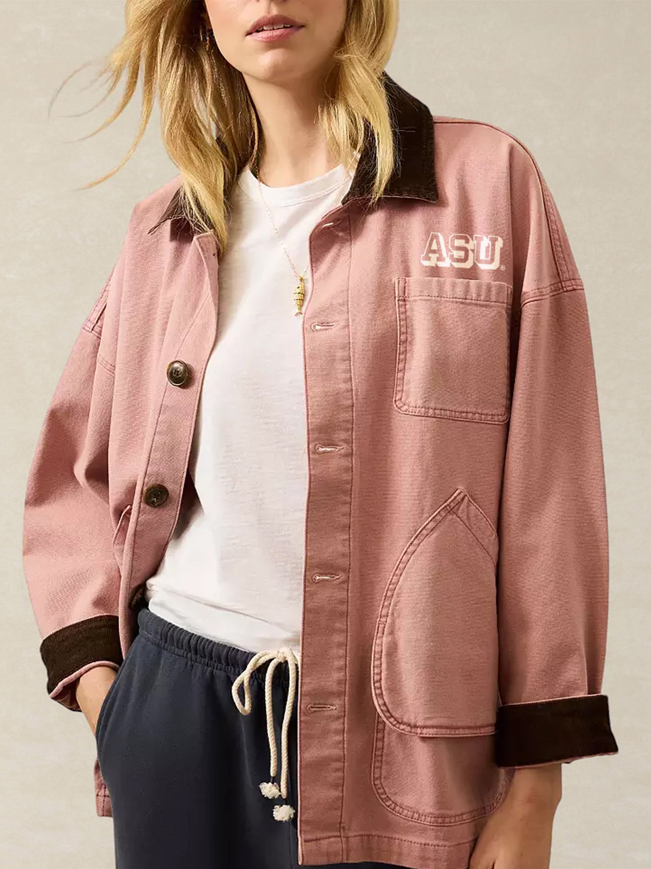 Arizona State University Sunwashed Canvas Barn Jacket - Nostalgia Rose | Faherty Brand
