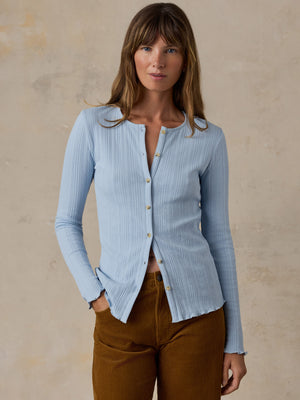 Paradise Pointelle Cardigan - Chambray Blue