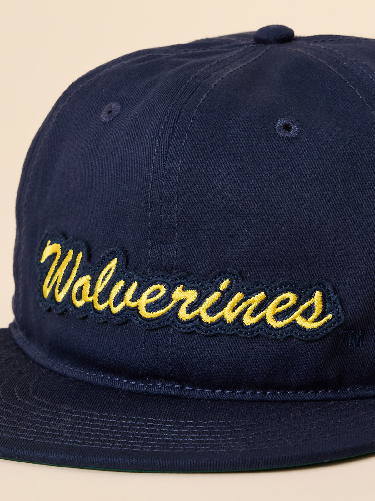Close up of a blue University of Michigan ballcap, image 3 of 3
