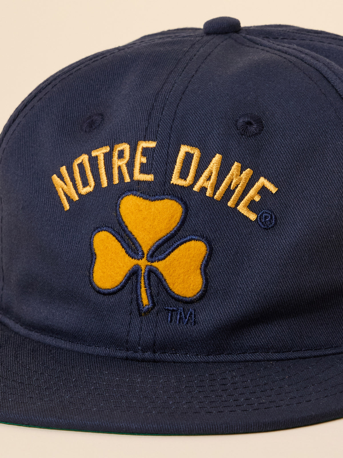 Close up of a navy Notre Dame ballcap, image 2 of 3
