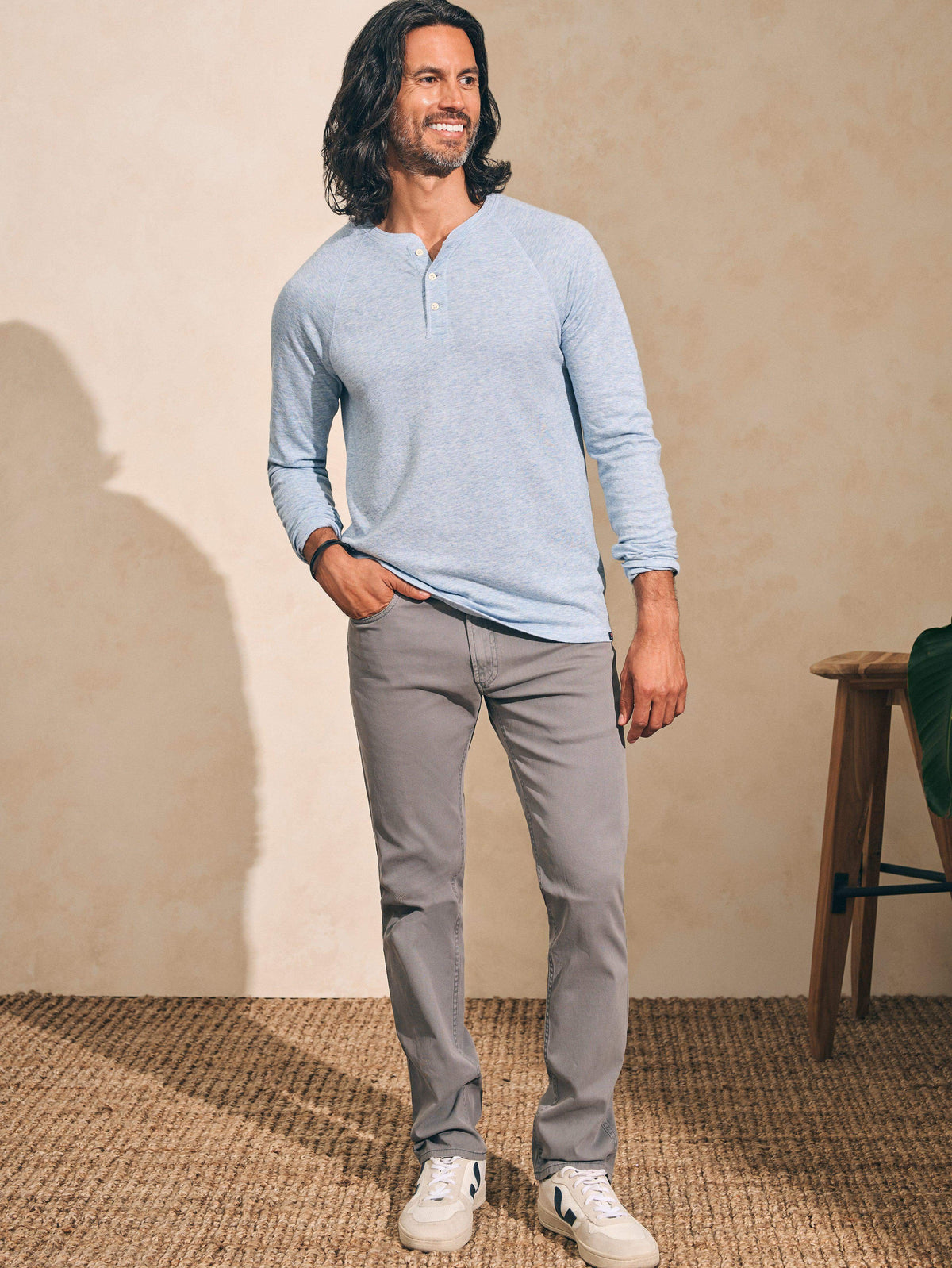 Cloud Long-Sleeve Henley - Light Blue Heather, image 3 of 4