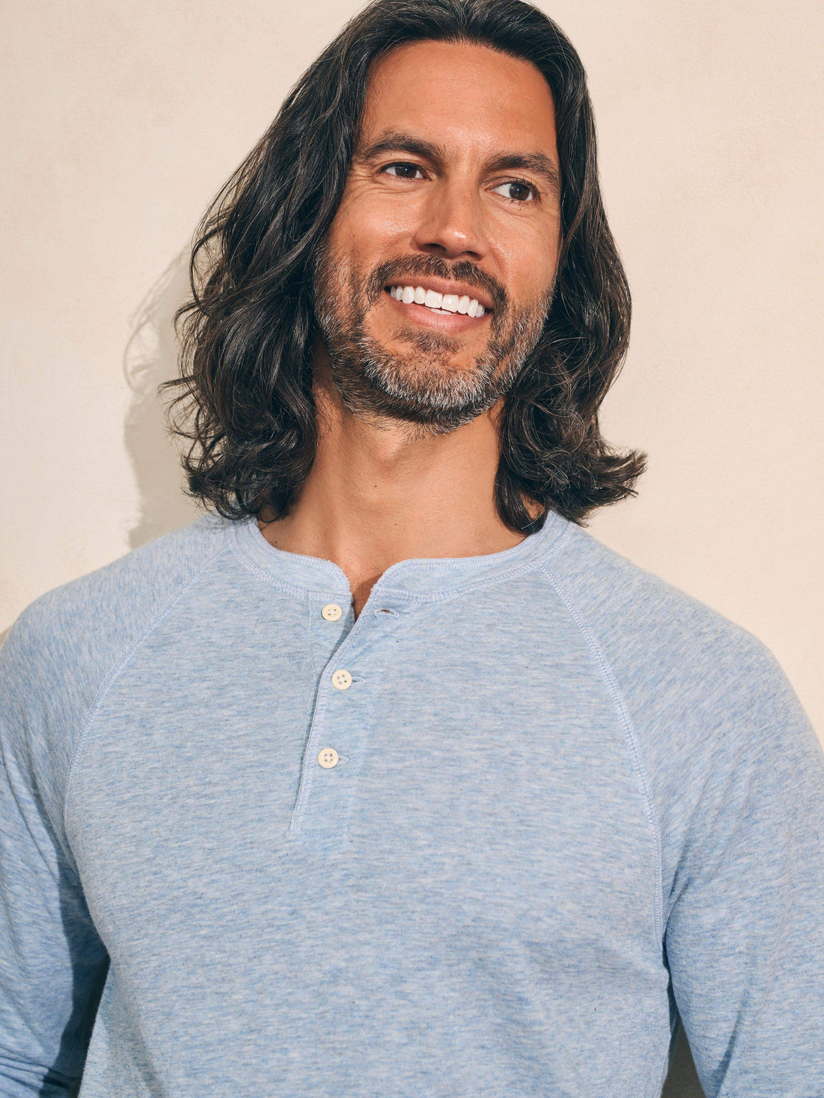 Cloud Long-Sleeve Henley - Light Blue Heather, image 2 of 4