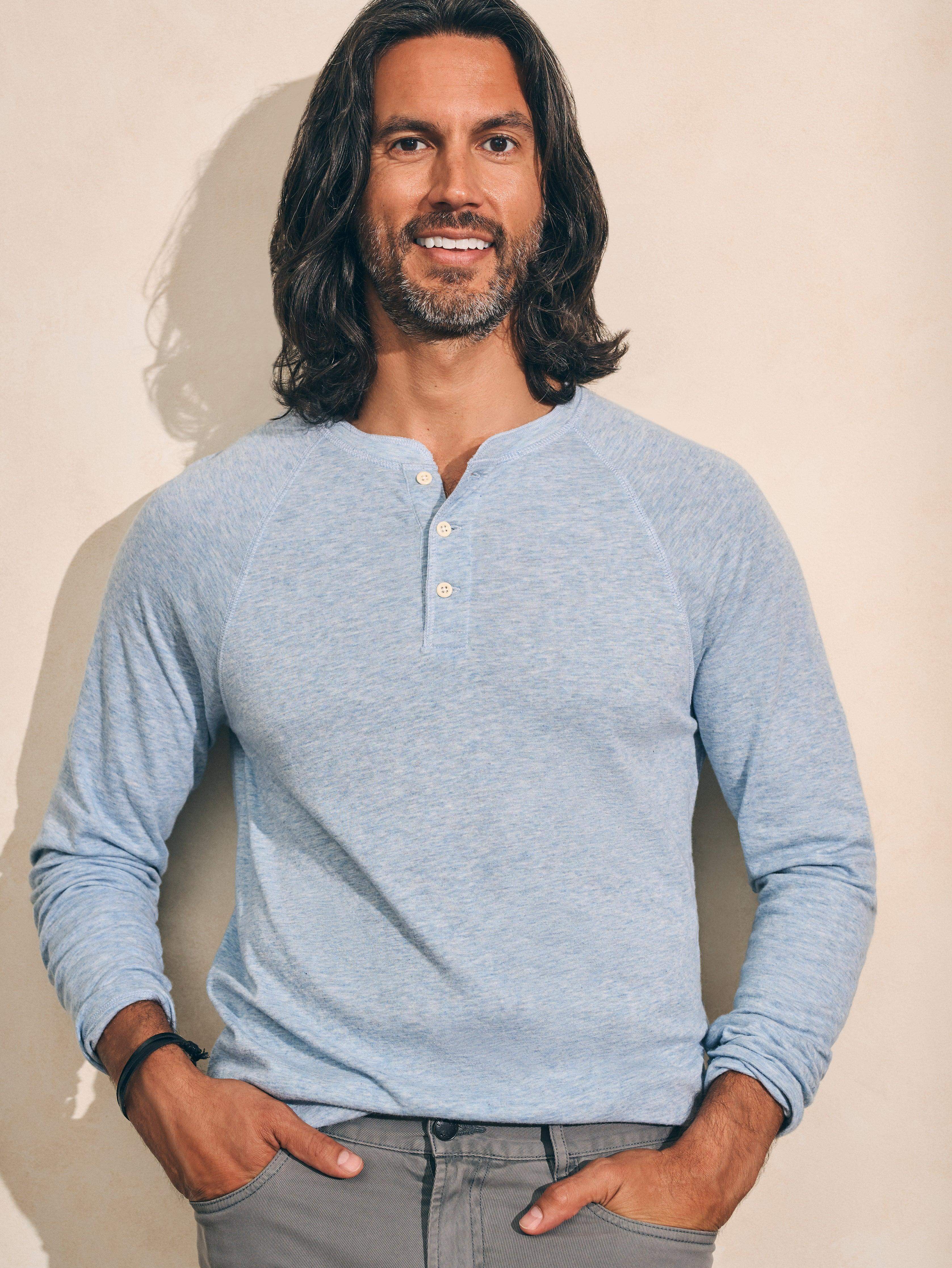 Cloud Long-Sleeve Henley - Light Blue Heather