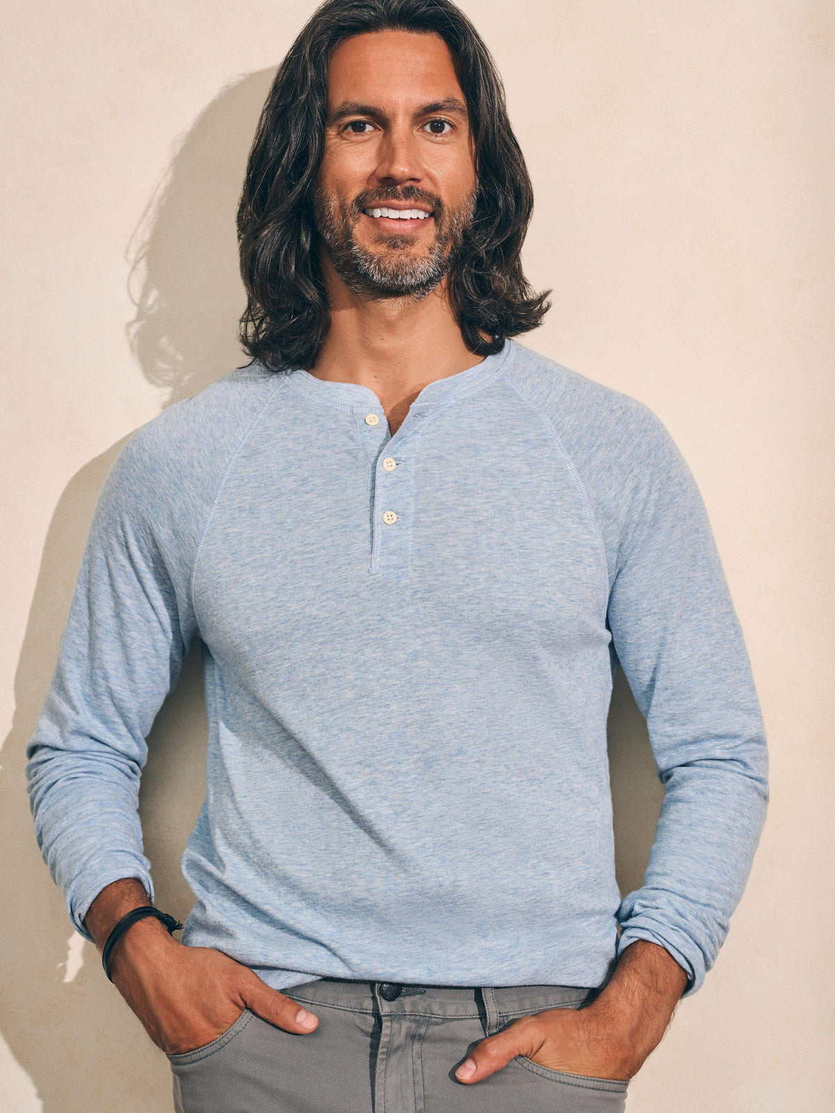 Cloud Long-Sleeve Henley - Light Blue Heather, image 1 of 4