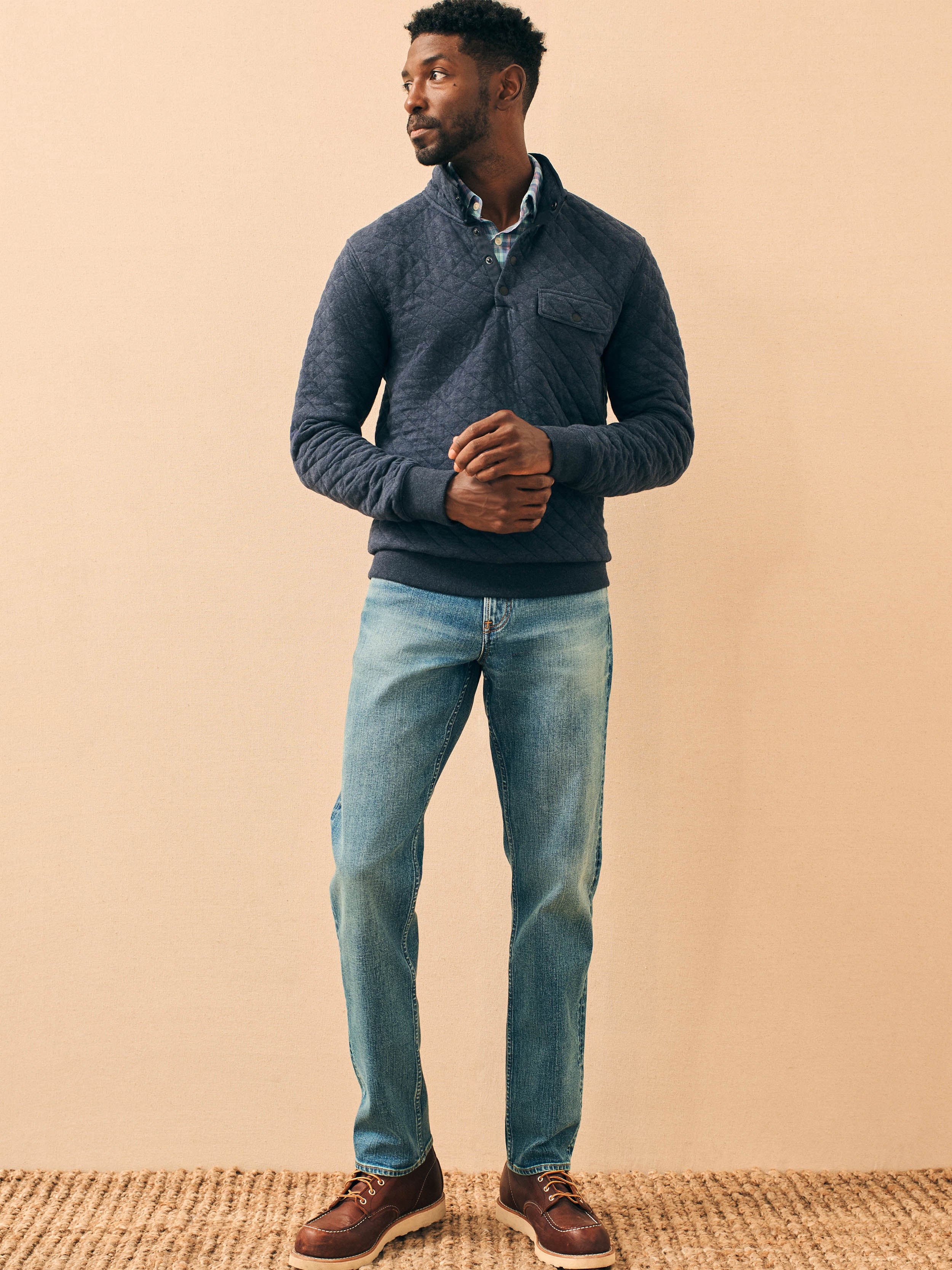 Epic Quilted Fleece Pullover - Navy Melange | Faherty Brand