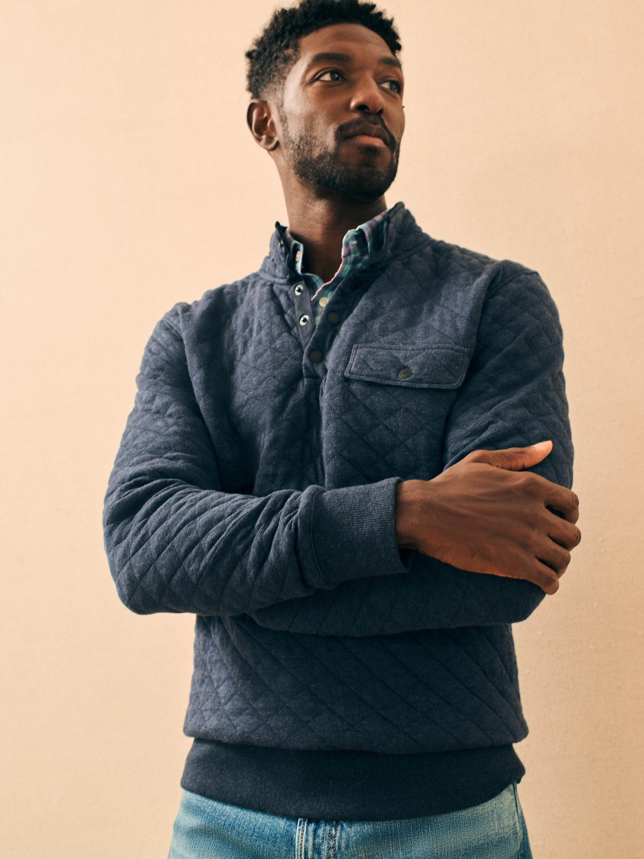 Epic Quilted Fleece Pullover - Navy Melange | Faherty Brand