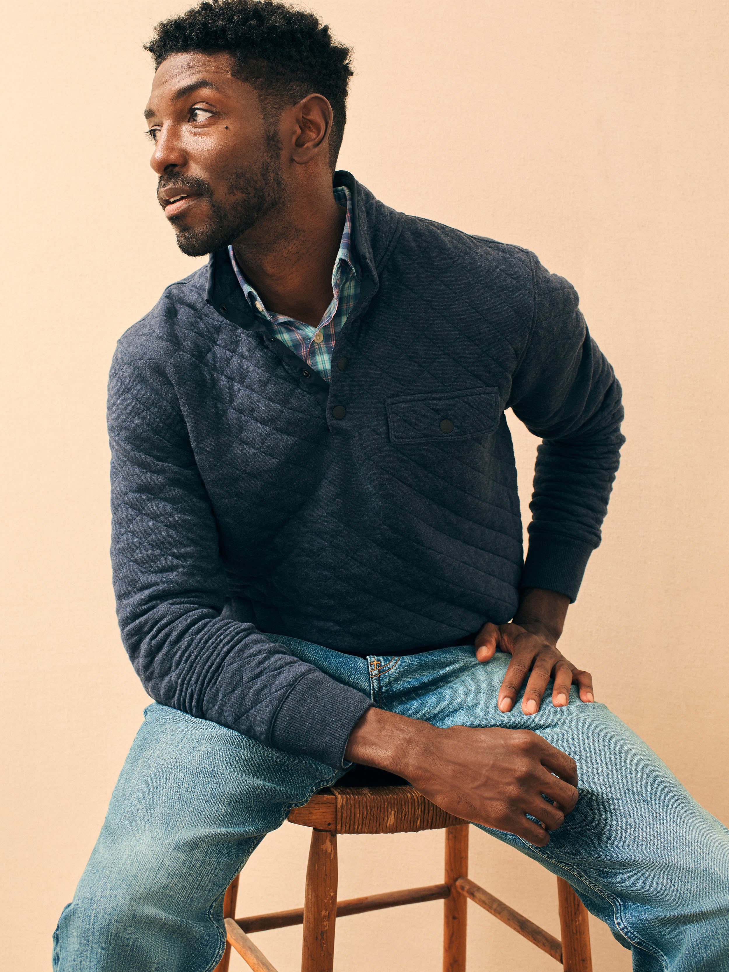 Epic Quilted Fleece Pullover - Navy Melange | Faherty Brand