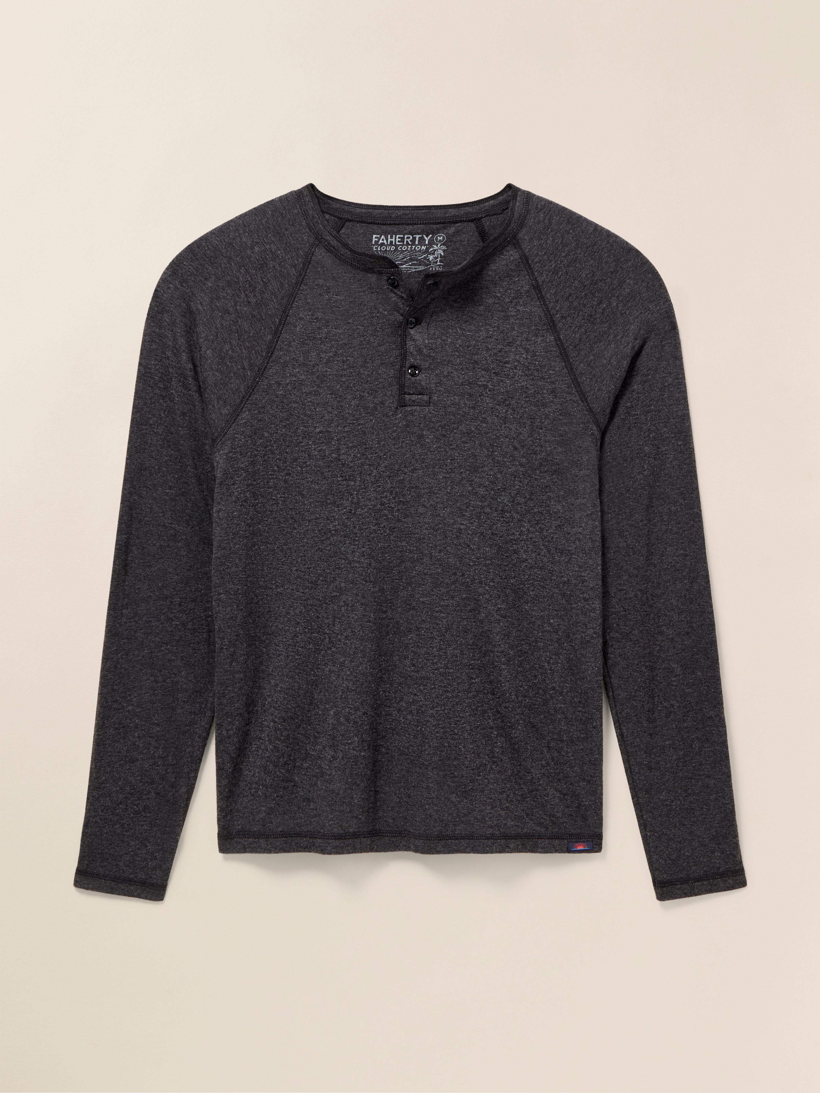 Long-Sleeve Cloud Henley - Charcoal Heather | Faherty Brand