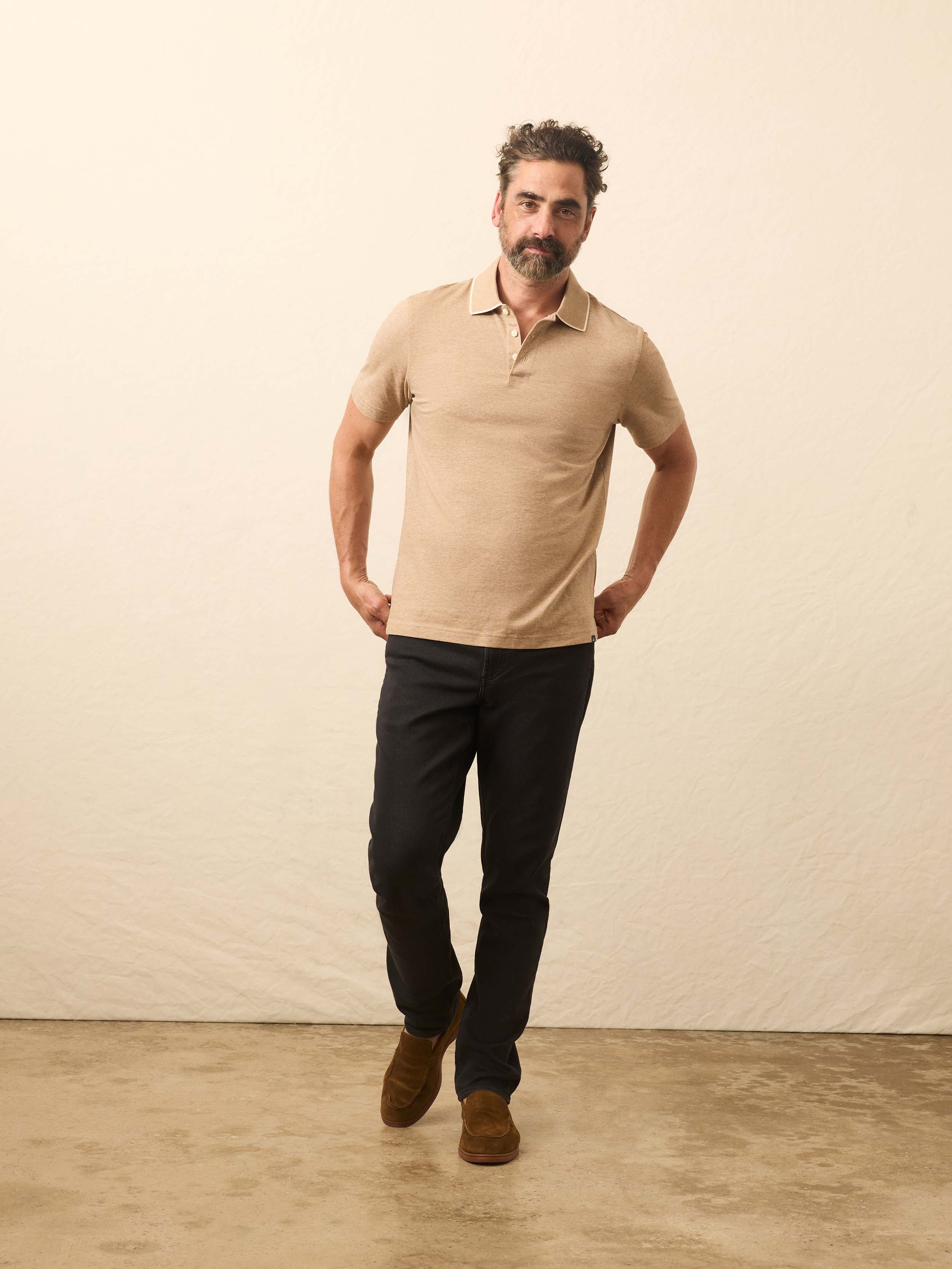 Short-Sleeve Movement™ Pique Polo - Driftwood Island Heather | Faherty Brand