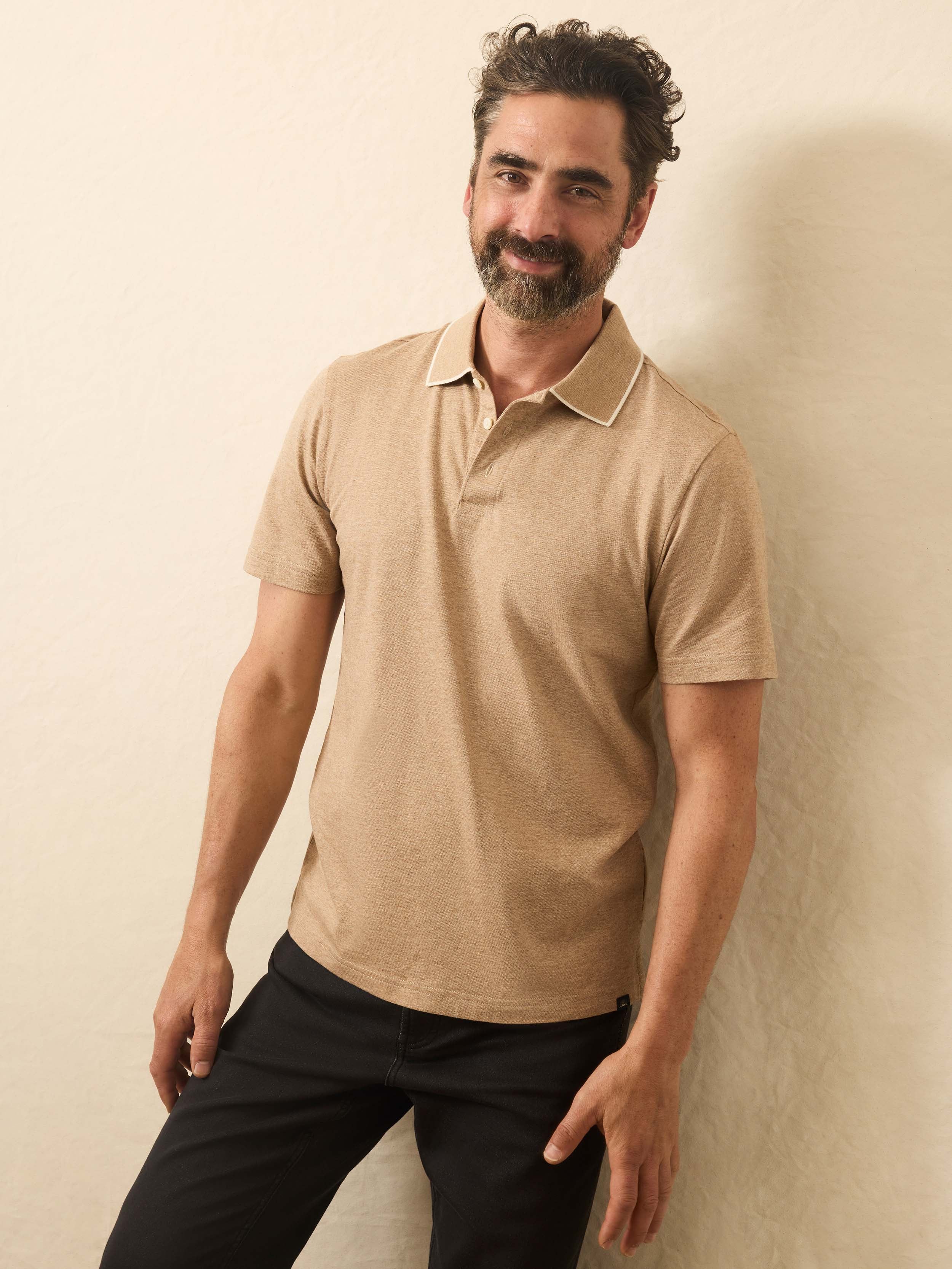 Short-Sleeve Movement™ Pique Polo - Driftwood Island Heather | Faherty Brand