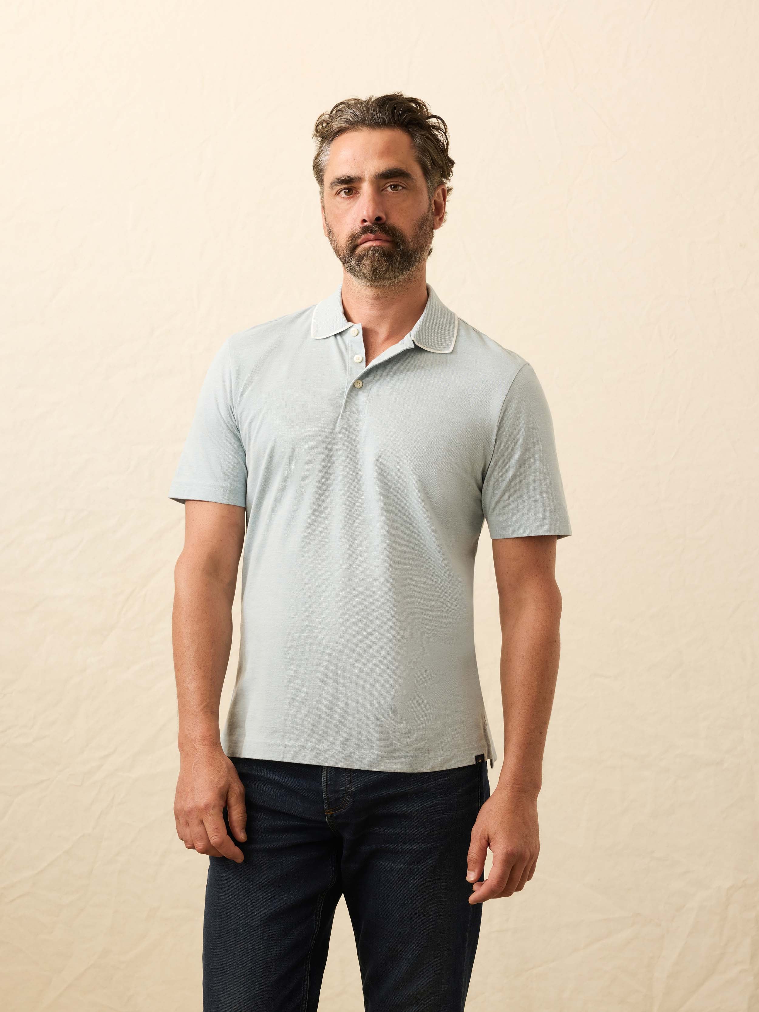 Short-Sleeve Movement™ Pique Polo - Huron Blue Melange | Faherty Brand