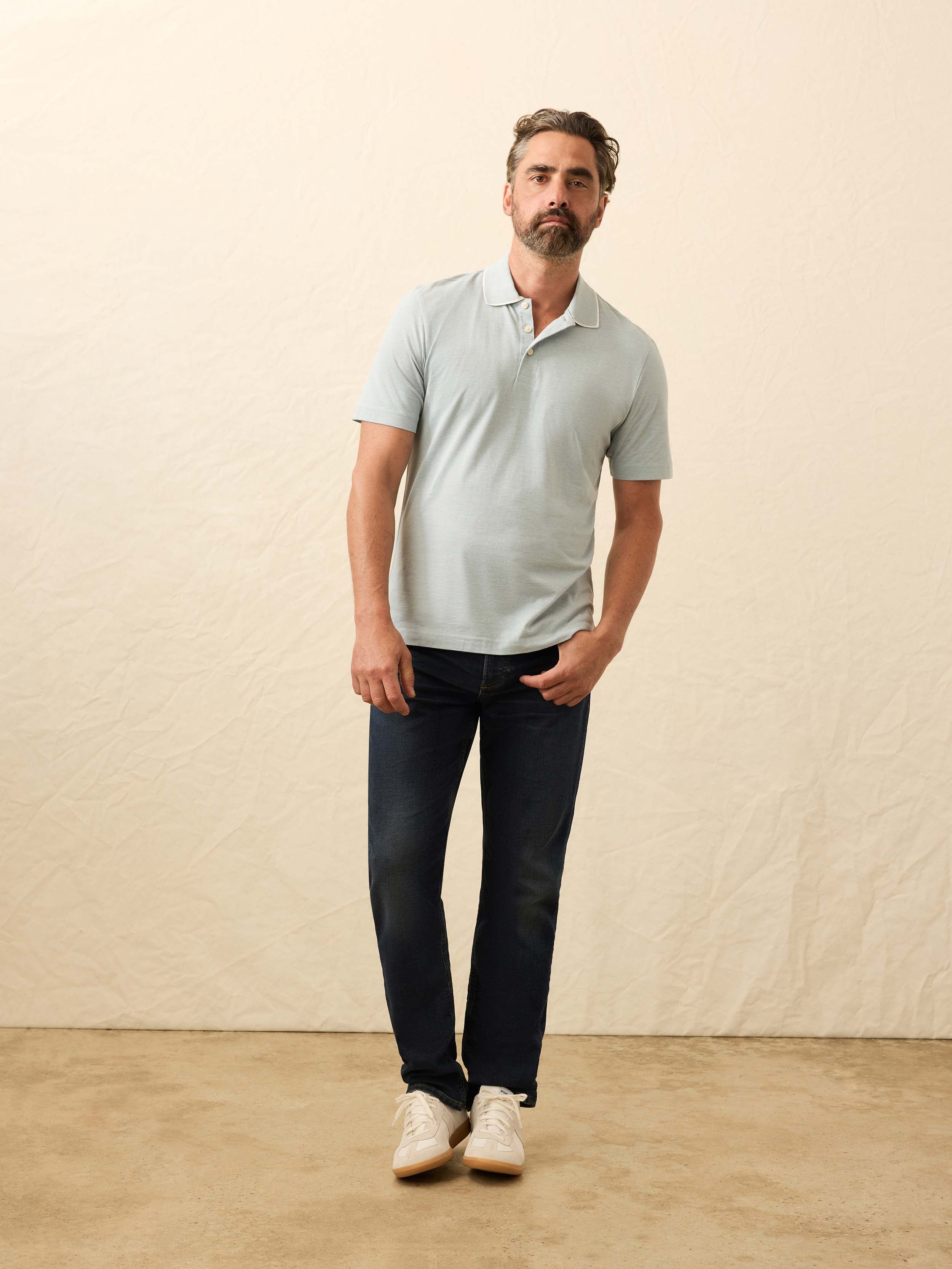 Short-Sleeve Movement™ Pique Polo - Huron Blue Melange | Faherty Brand