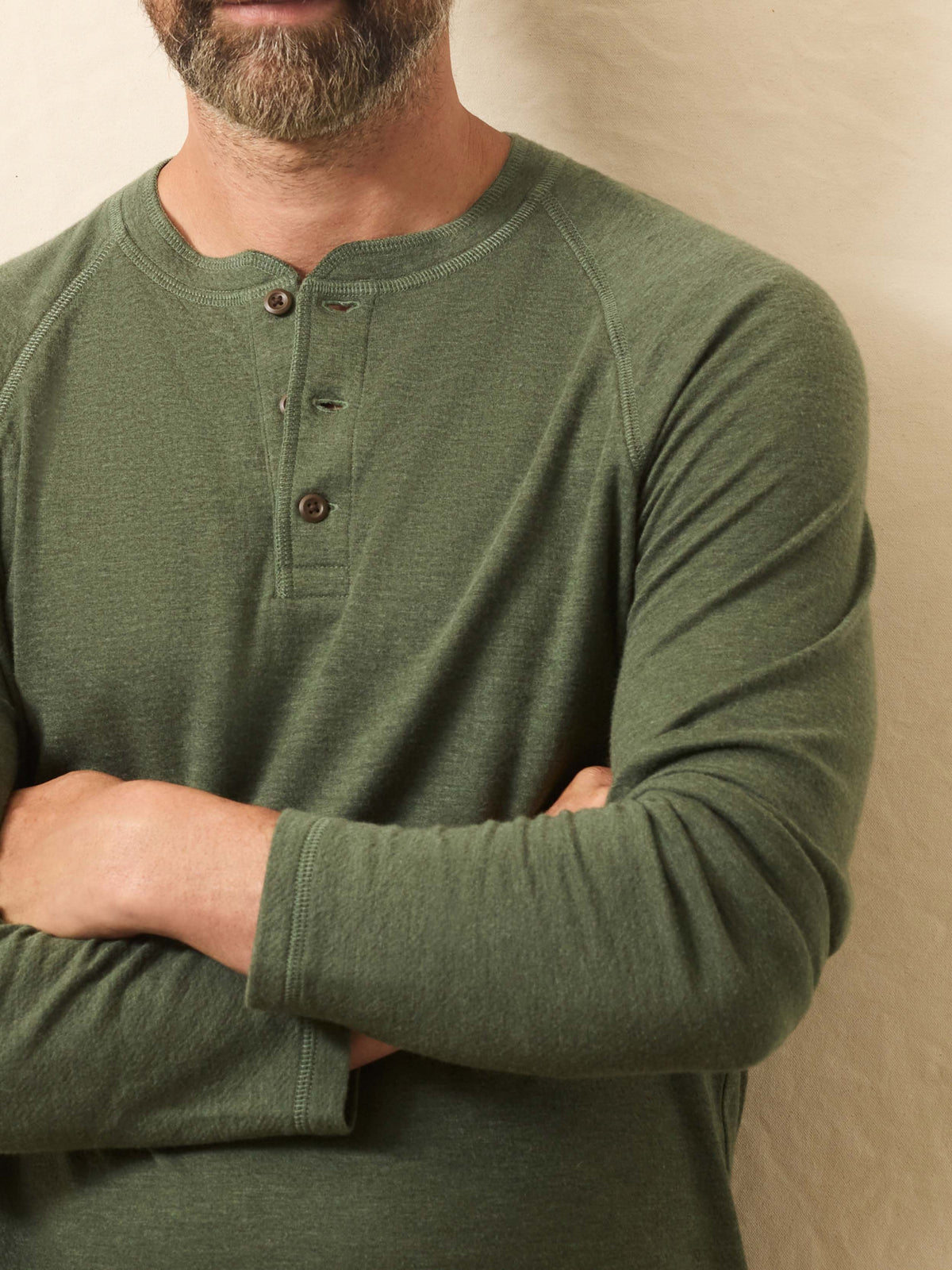Long-Sleeve Cloud Henley - Deep Fern Heather, image 2 of 5