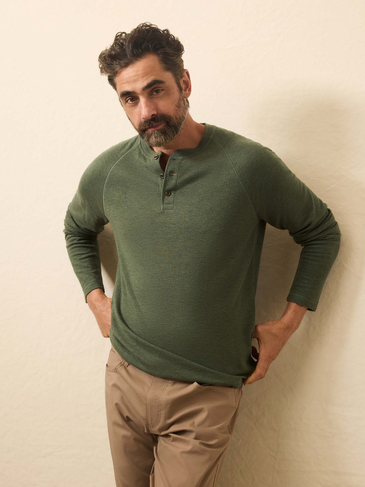 Long-Sleeve Cloud Henley - Deep Fern Heather, image 1 of 5