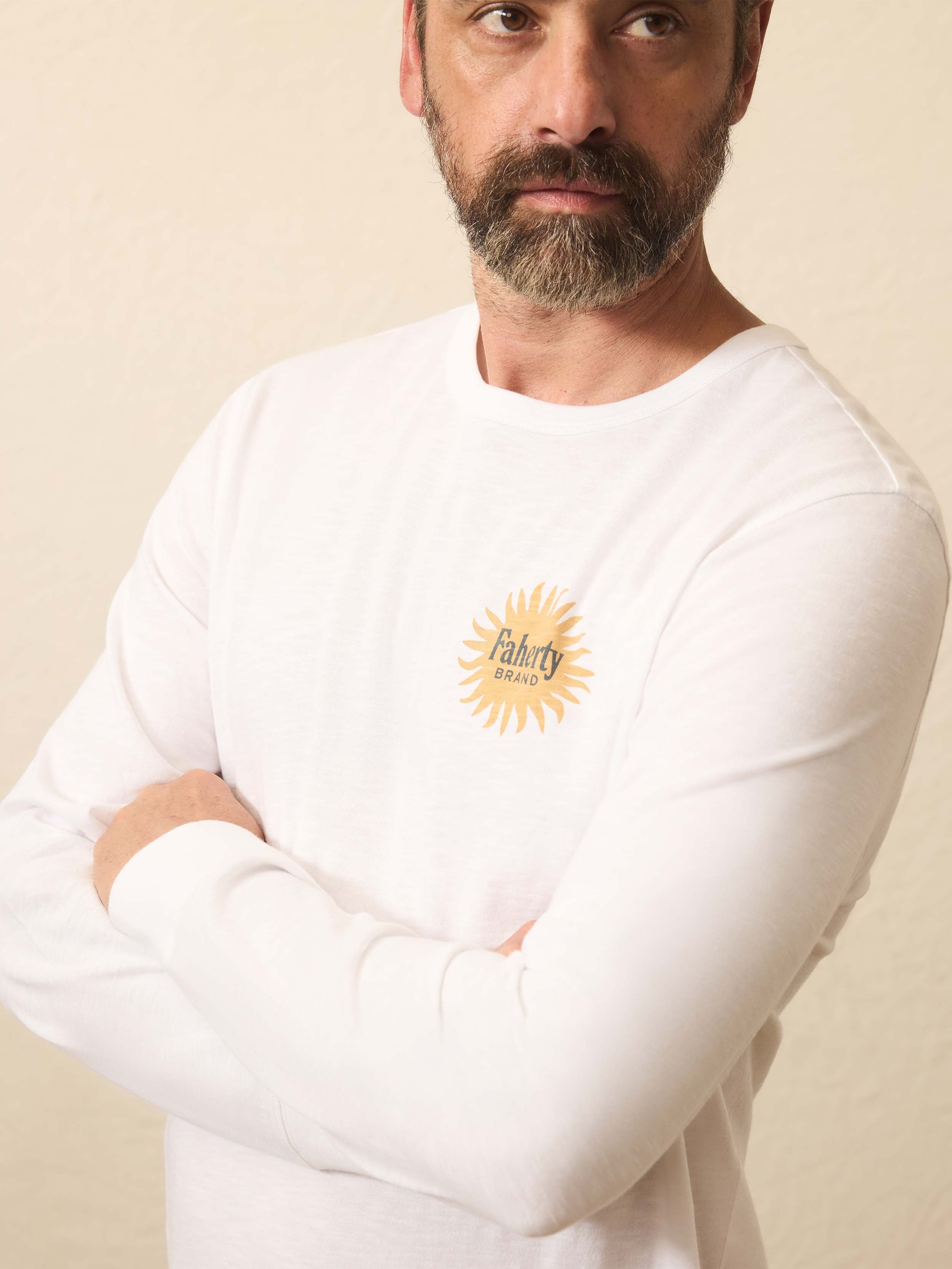 Long-Sleeve Sunwashed Graphic Tee - White | Faherty Brand