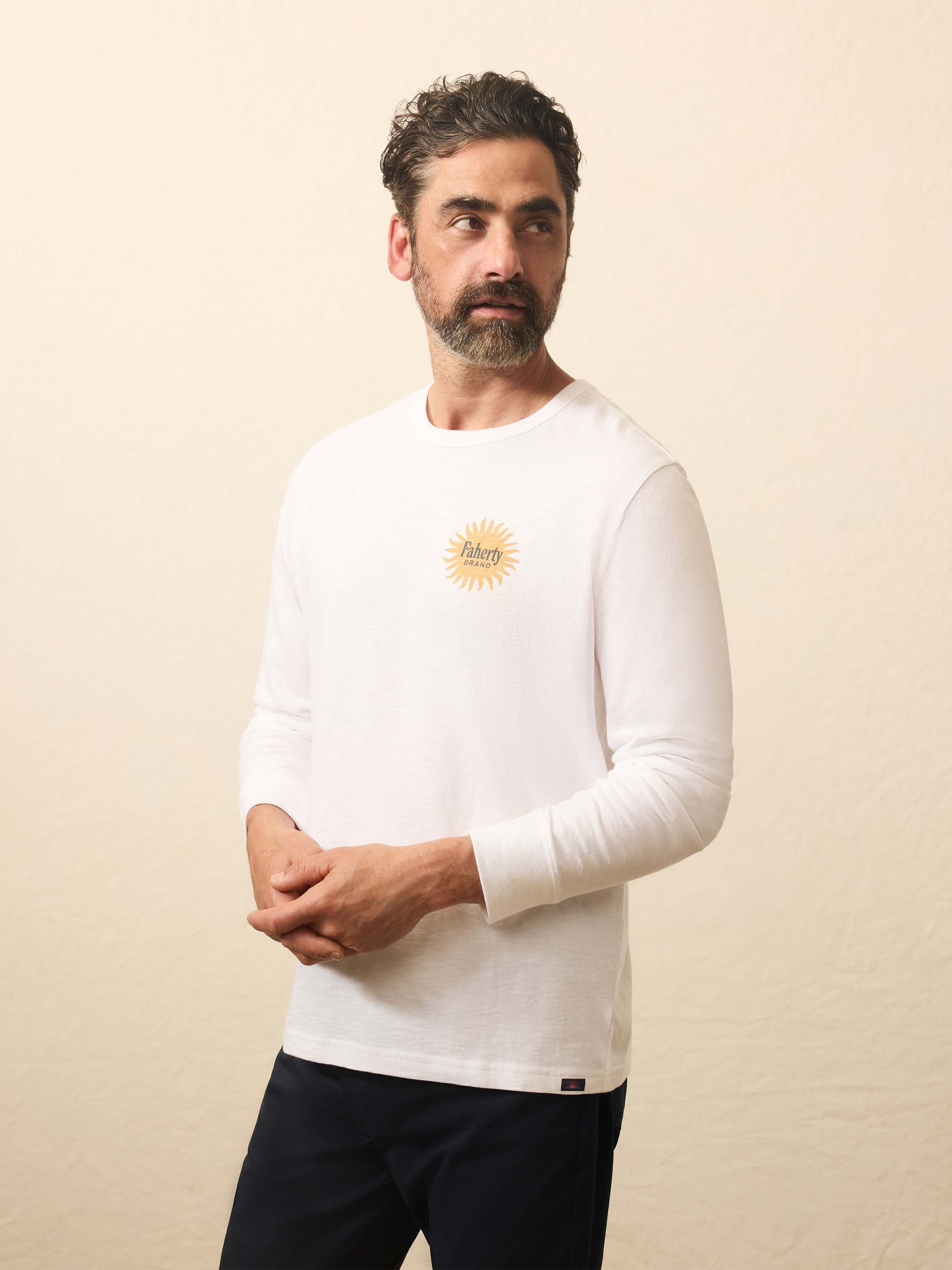 Long-Sleeve Sunwashed Graphic Tee - White | Faherty Brand