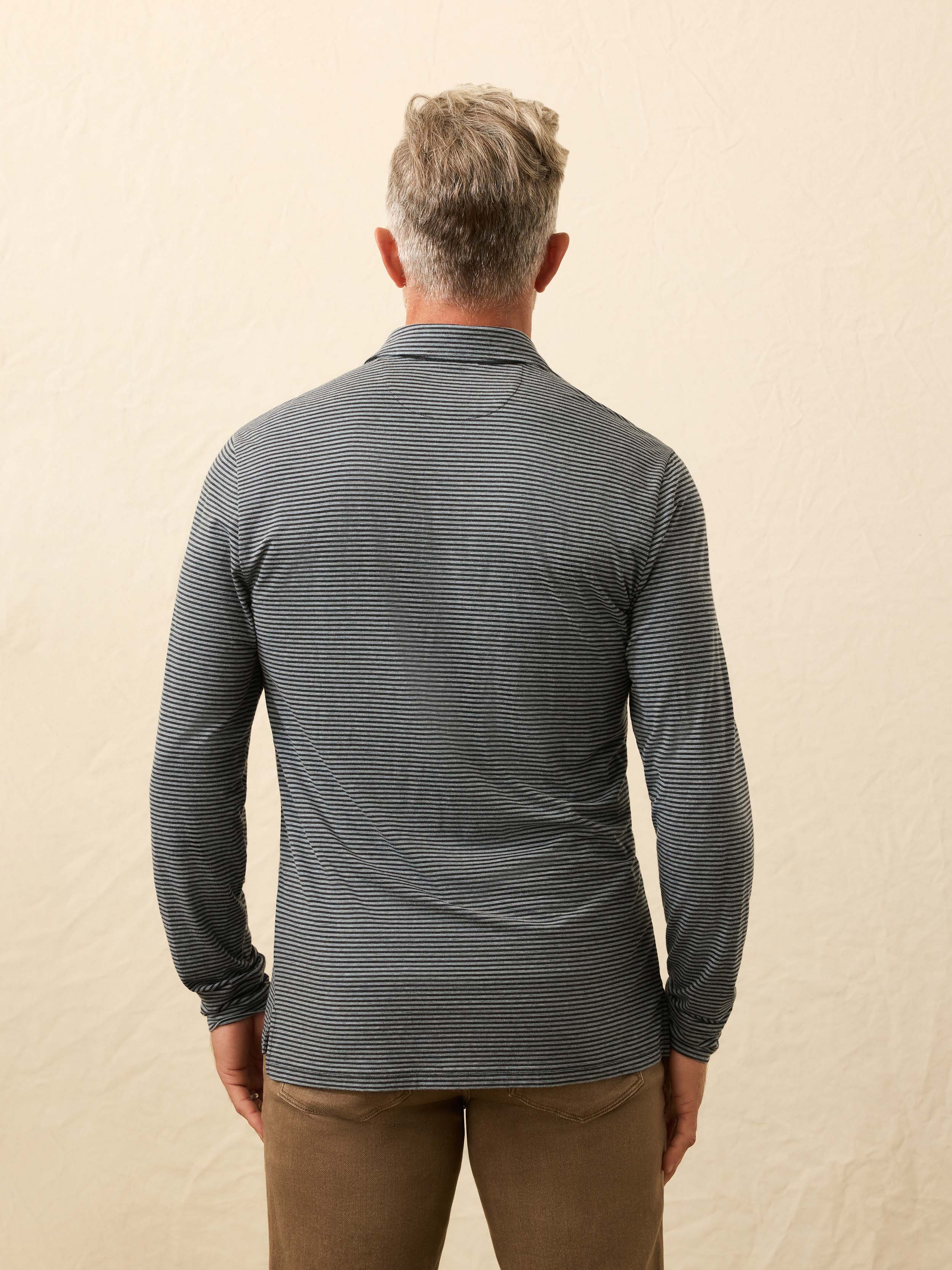 Long-Sleeve Movement™ Polo - Moonlight Point Stripe | Faherty Brand