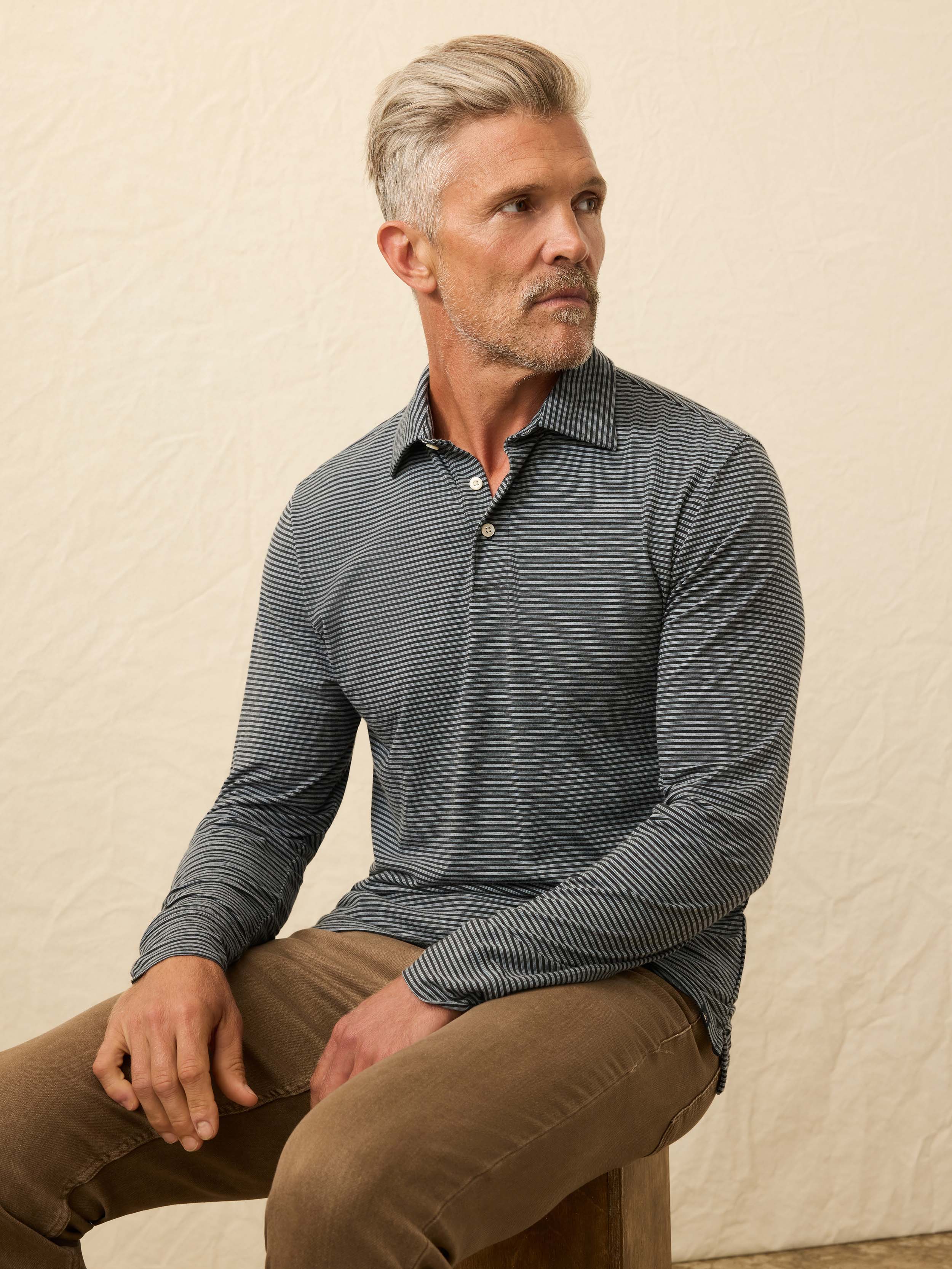 Long-Sleeve Movement™ Polo - Moonlight Point Stripe | Faherty Brand