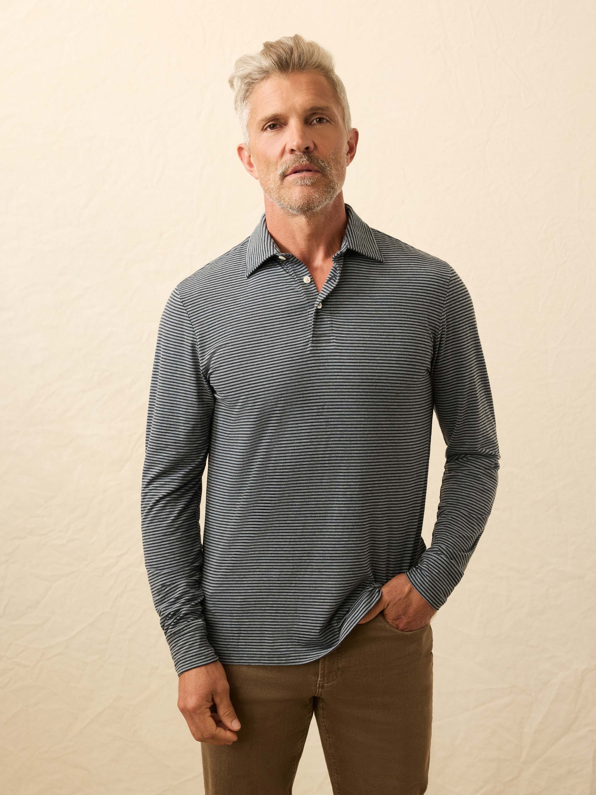Long-Sleeve Movement™ Polo - Moonlight Point Stripe | Faherty Brand