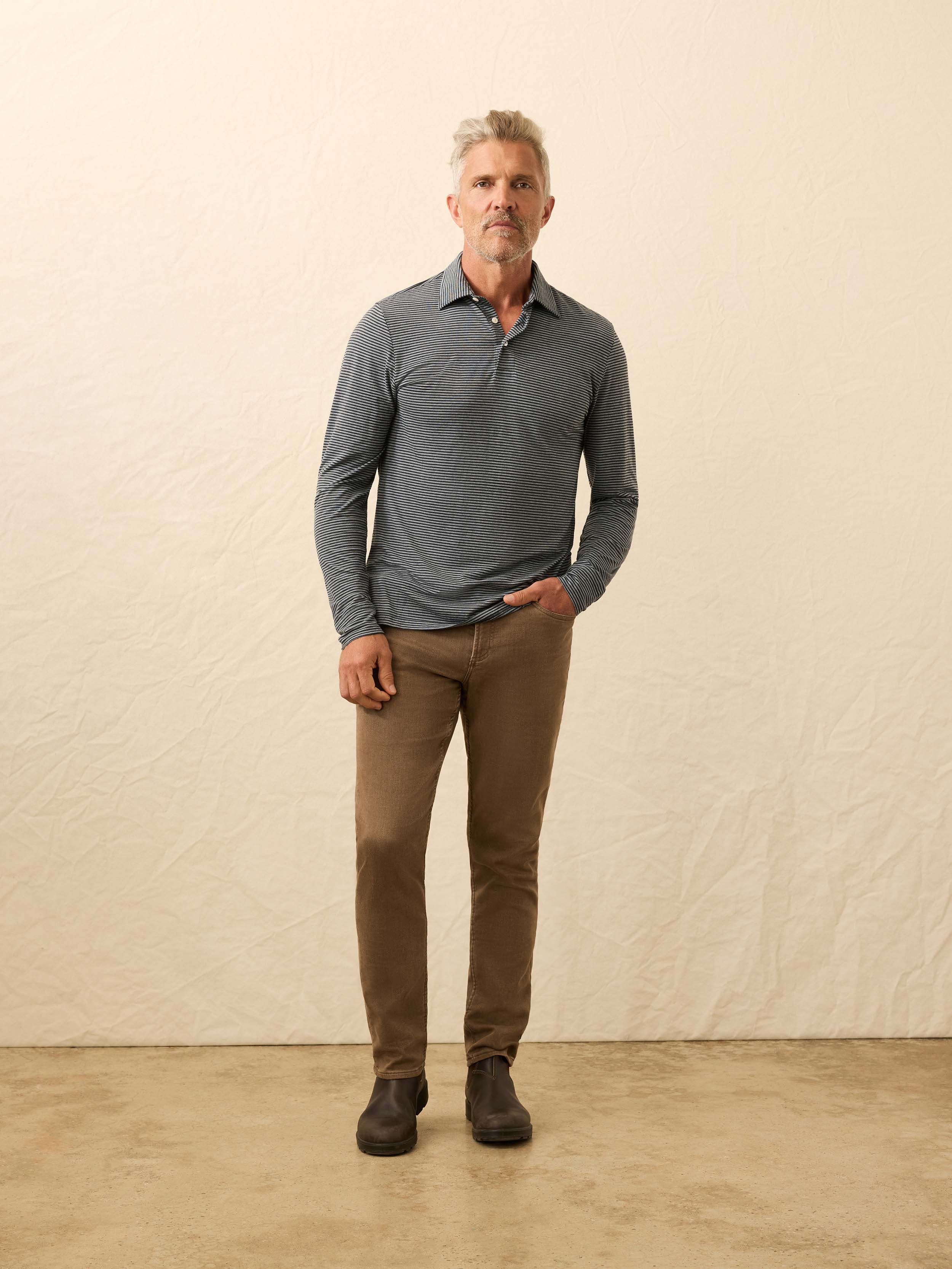 Long-Sleeve Movement™ Polo - Moonlight Point Stripe | Faherty Brand