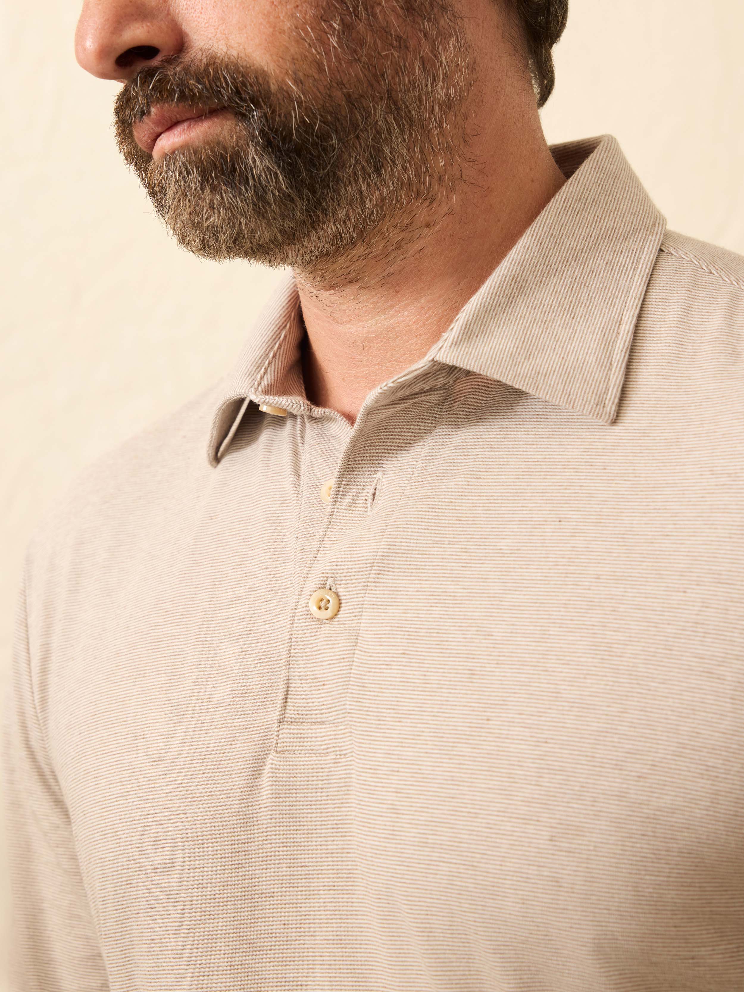 Long-Sleeve Movement™ Polo - Mountain Bark Feeder | Faherty Brand