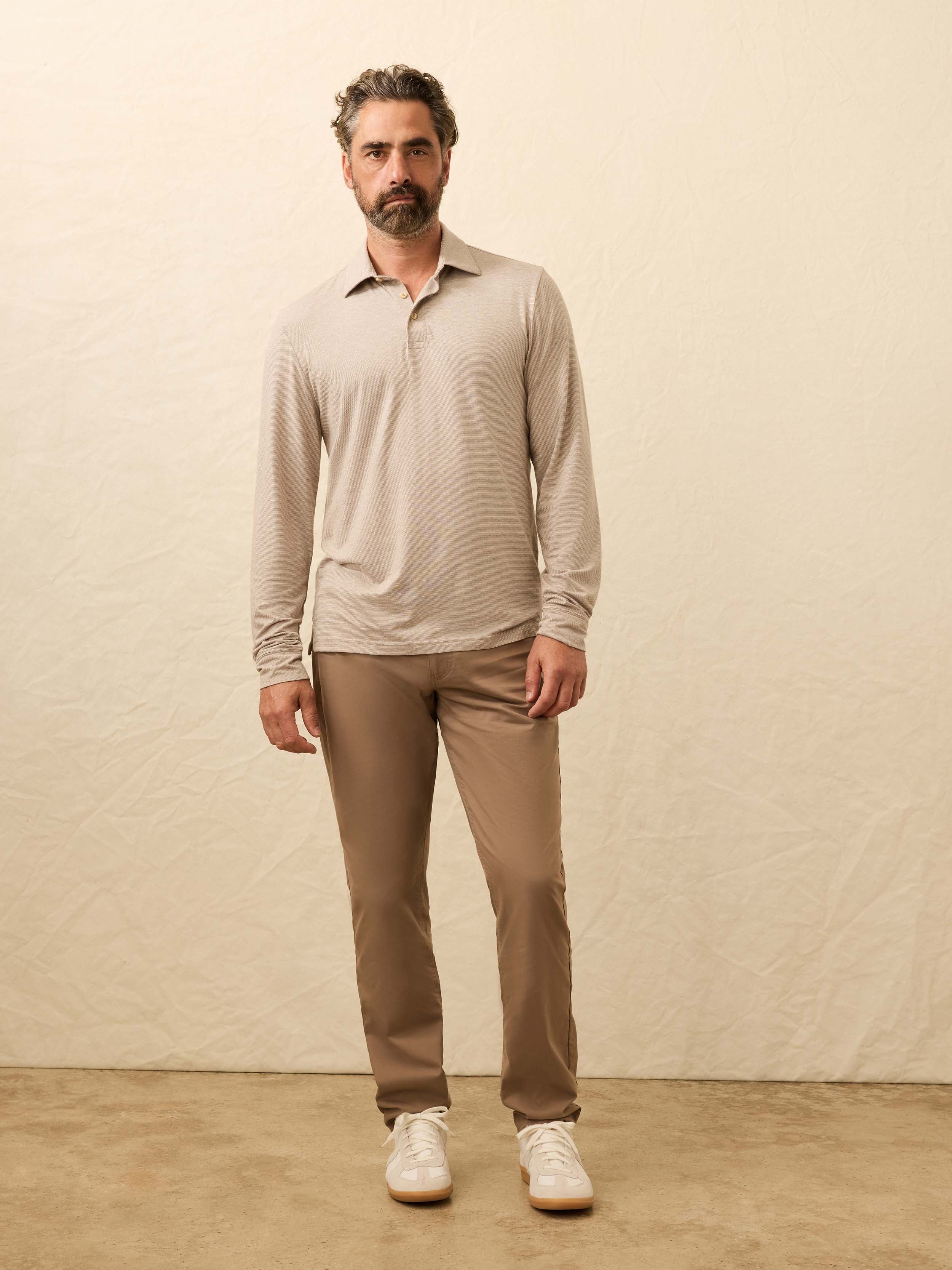 Long-Sleeve Movement™ Polo - Mountain Bark Feeder | Faherty Brand