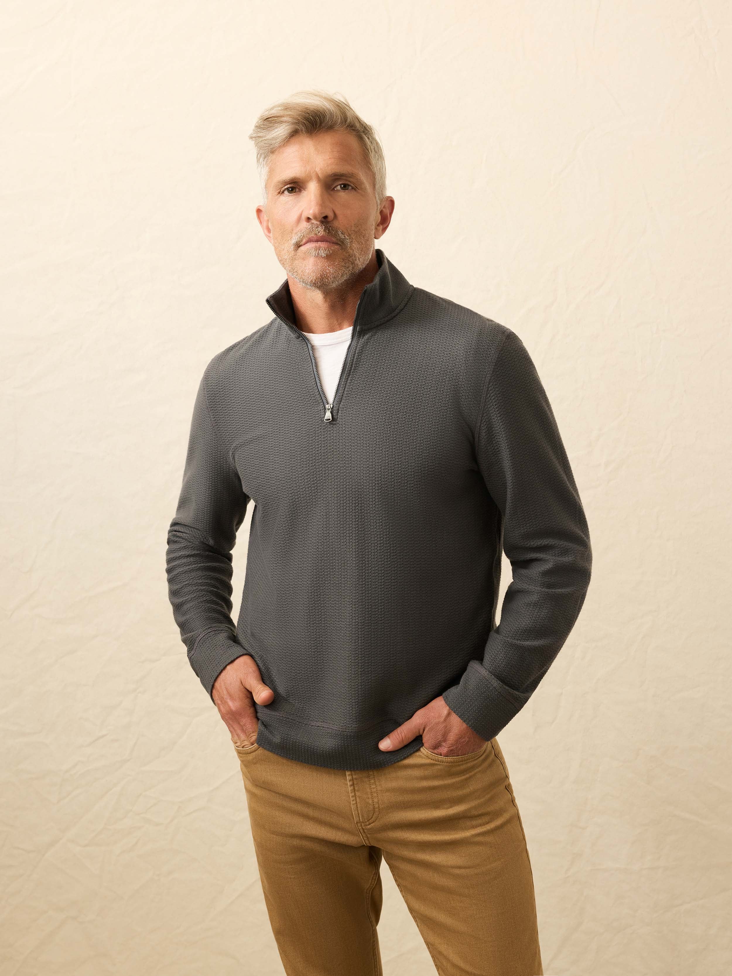 Textured Knit Quarter Zip - Mountain Coal | Faherty Brand