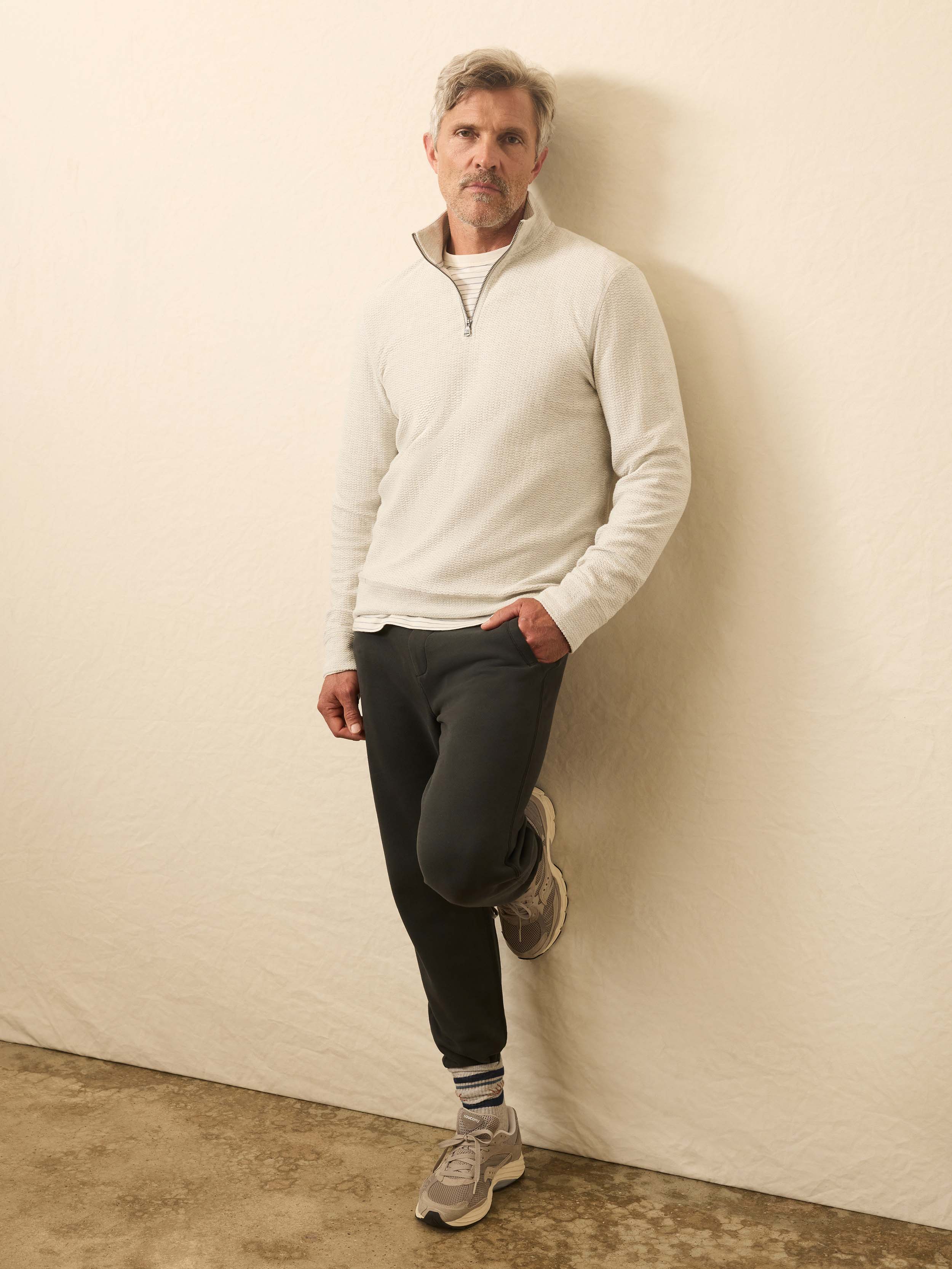 Textured Knit Quarter Zip - Snow Grey Heather | Faherty Brand