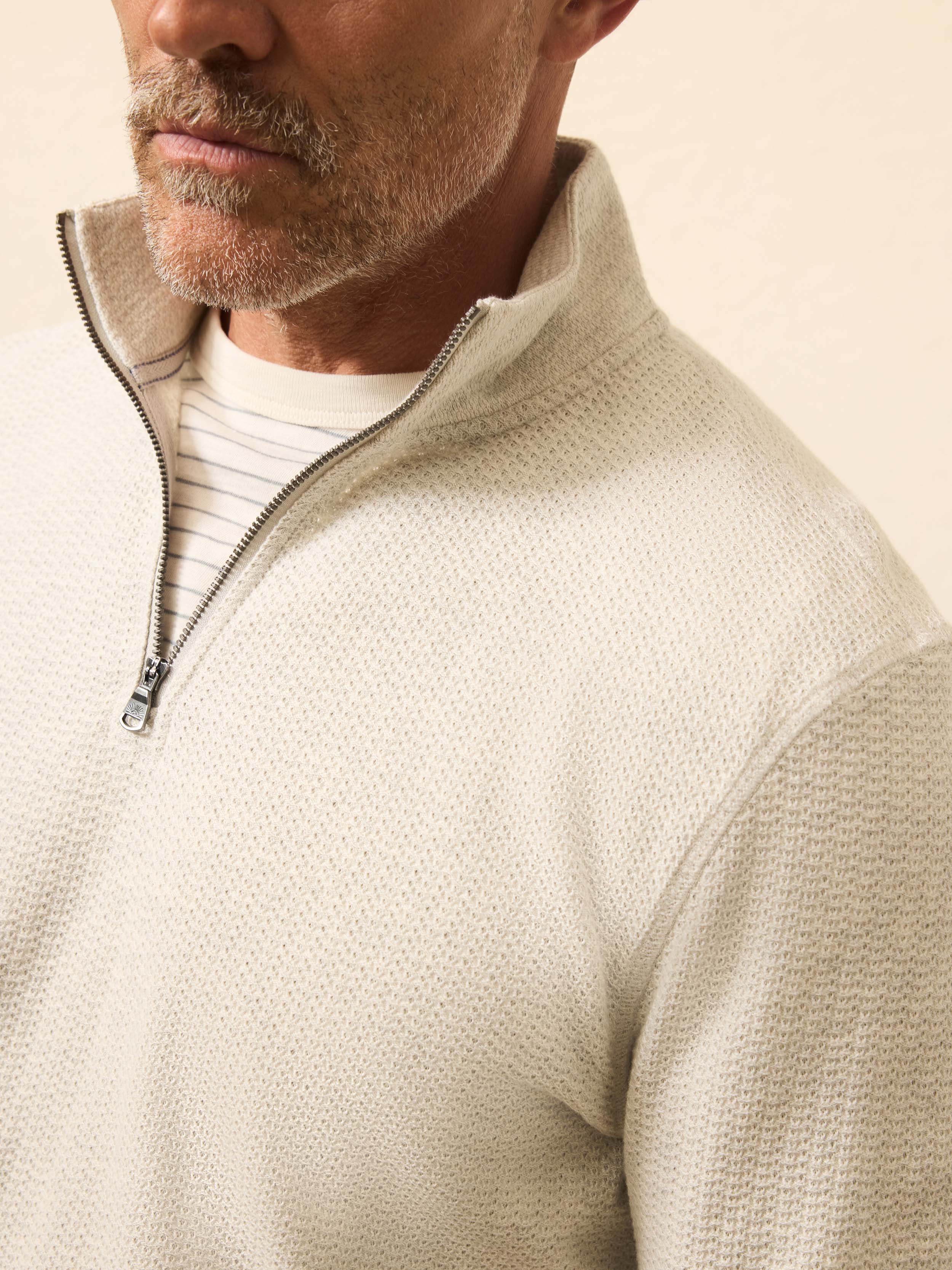 Textured Knit Quarter Zip - Snow Grey Heather | Faherty Brand