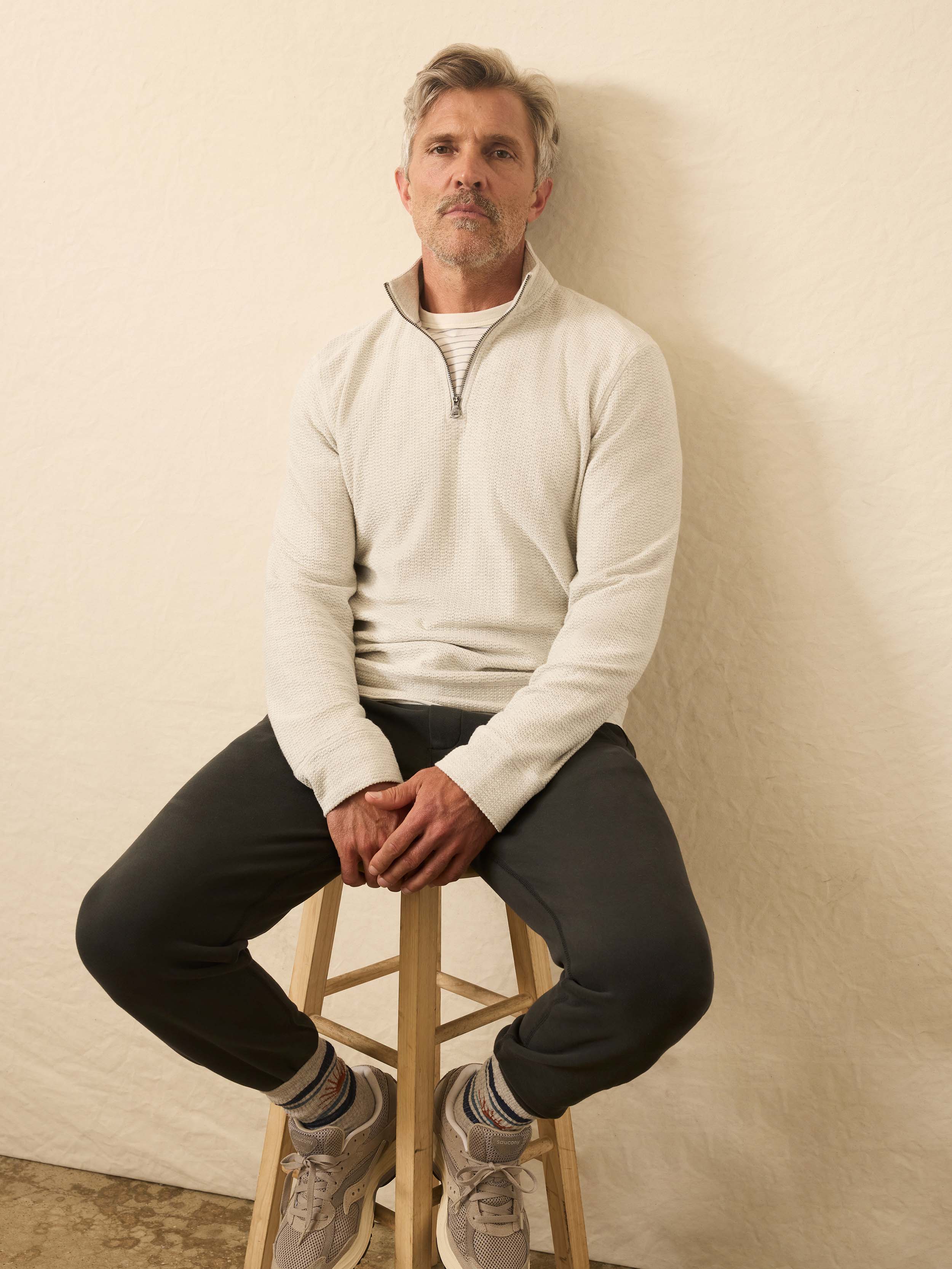 Textured Knit Quarter Zip - Snow Grey Heather | Faherty Brand