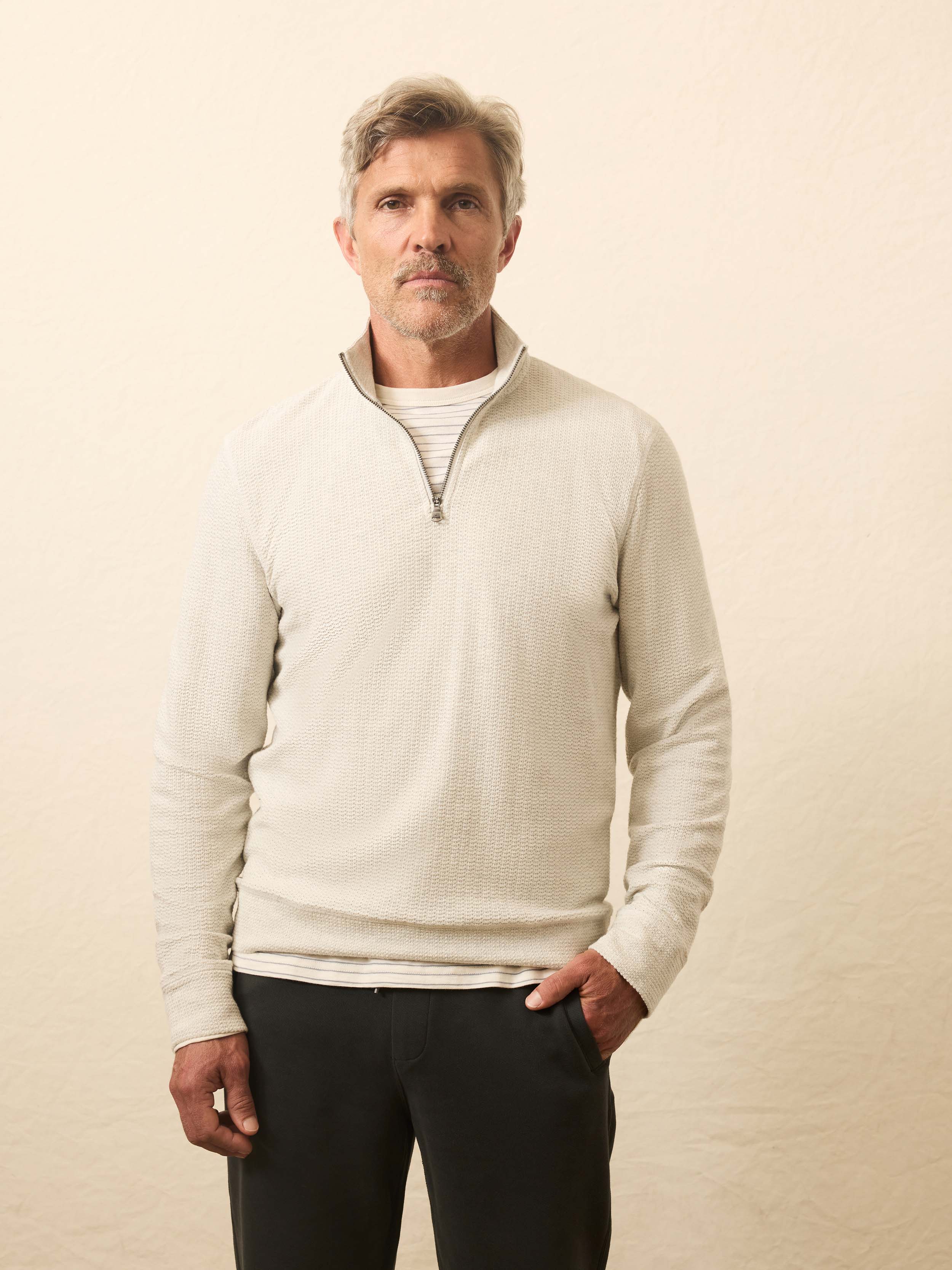 Textured Knit Quarter Zip - Snow Grey Heather | Faherty Brand