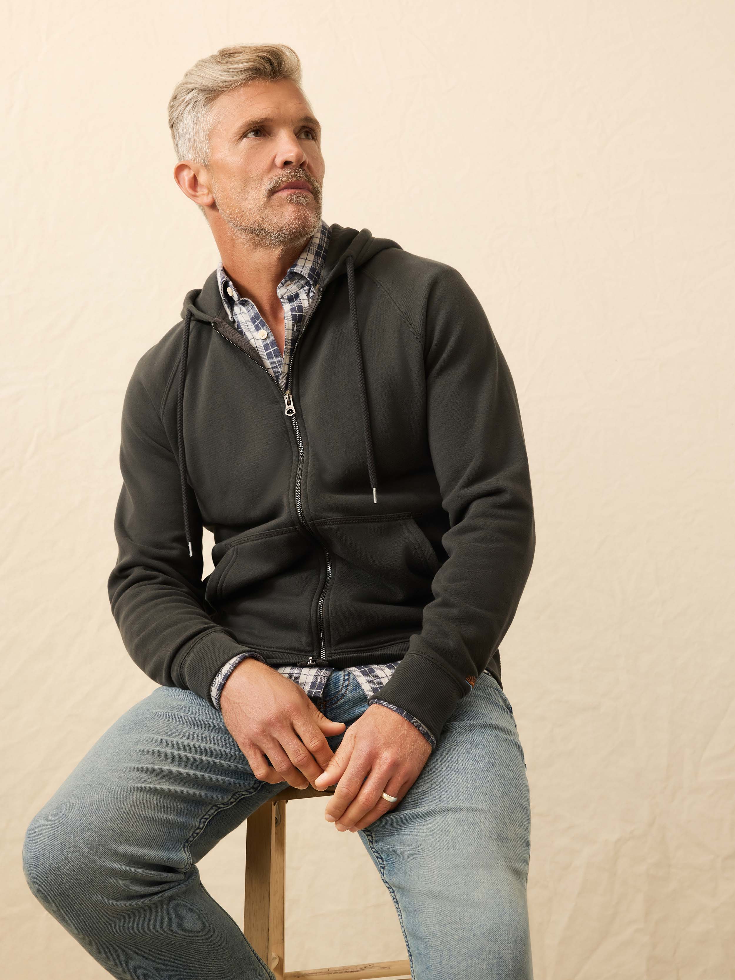 High Standard Fleece Zip Hoodie - Mountain Black | Faherty Brand