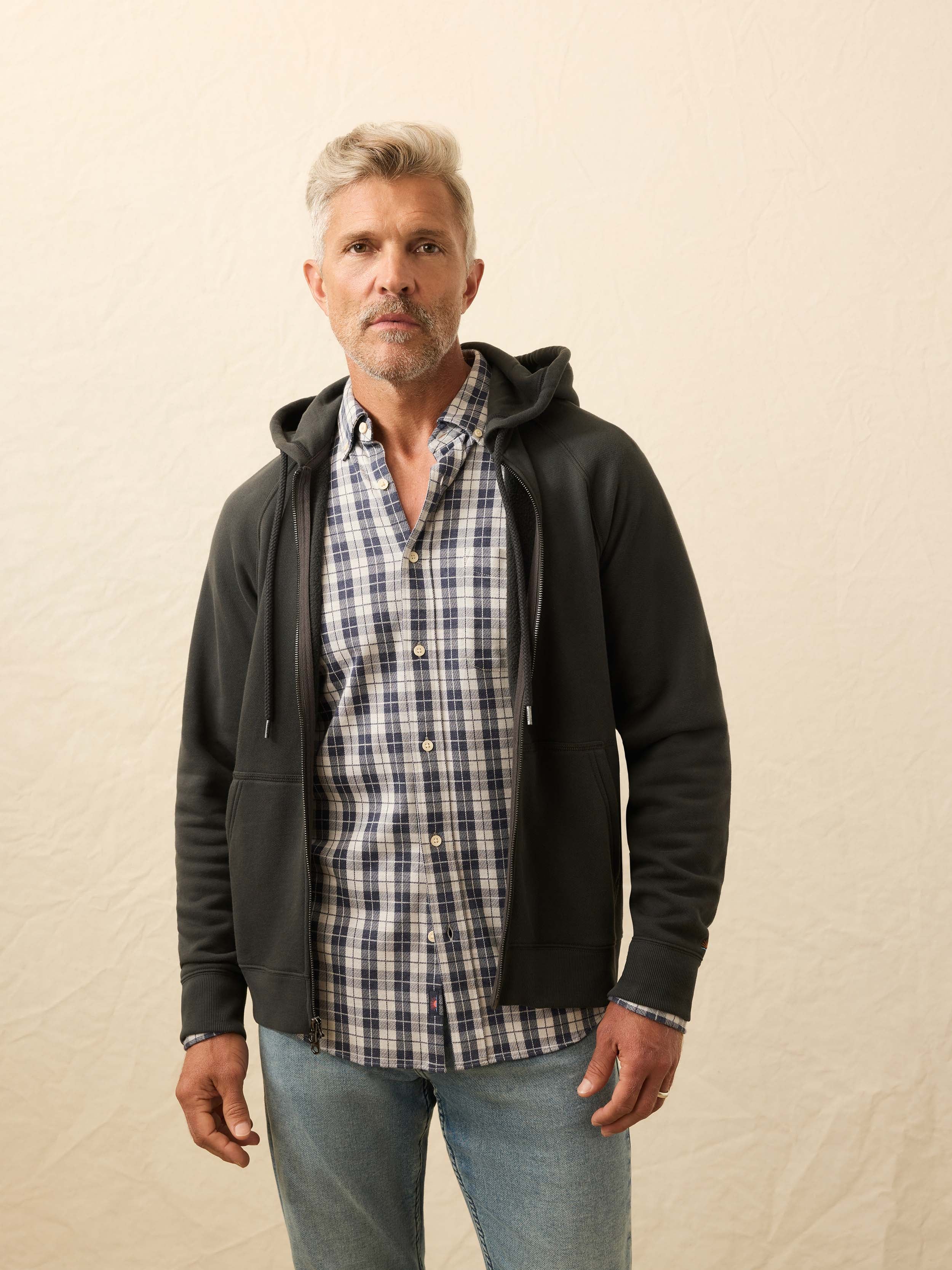 High Standard Fleece Zip Hoodie - Mountain Black | Faherty Brand