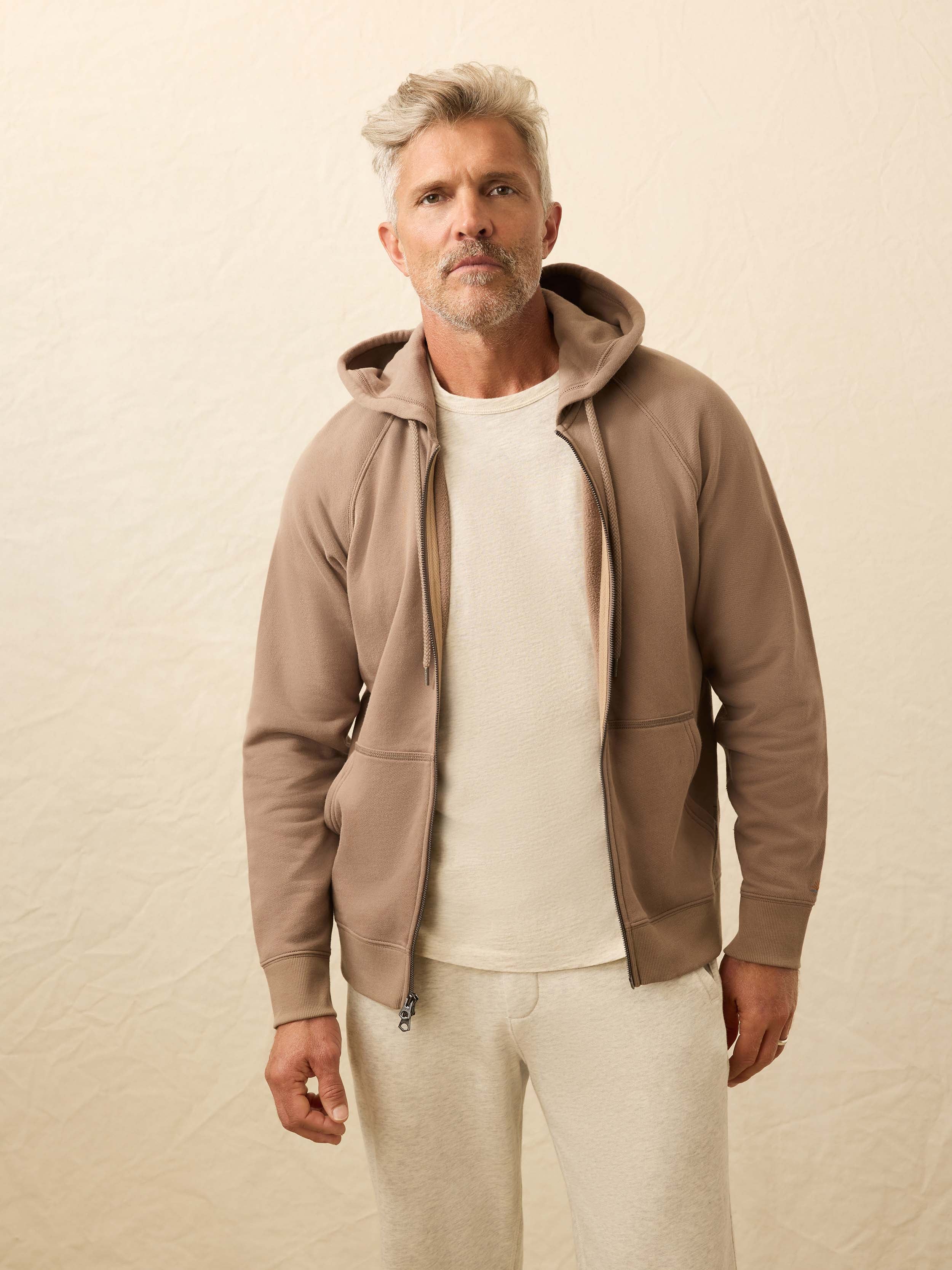 High Standard Fleece Zip Hoodie - Walnut Branch | Faherty Brand