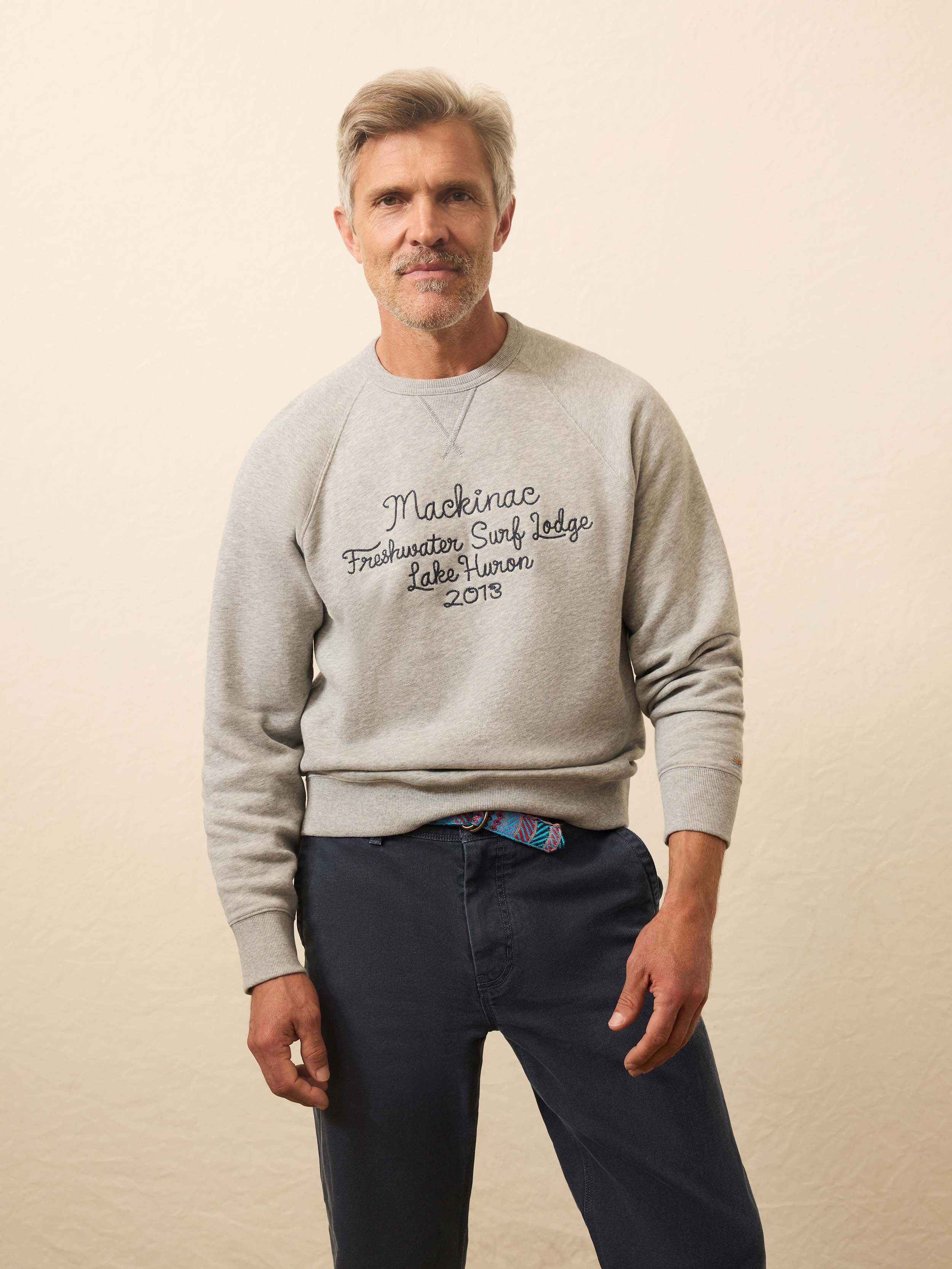 High Standard Fleece Graphic Crewneck - Silver Ash Heather | Faherty Brand