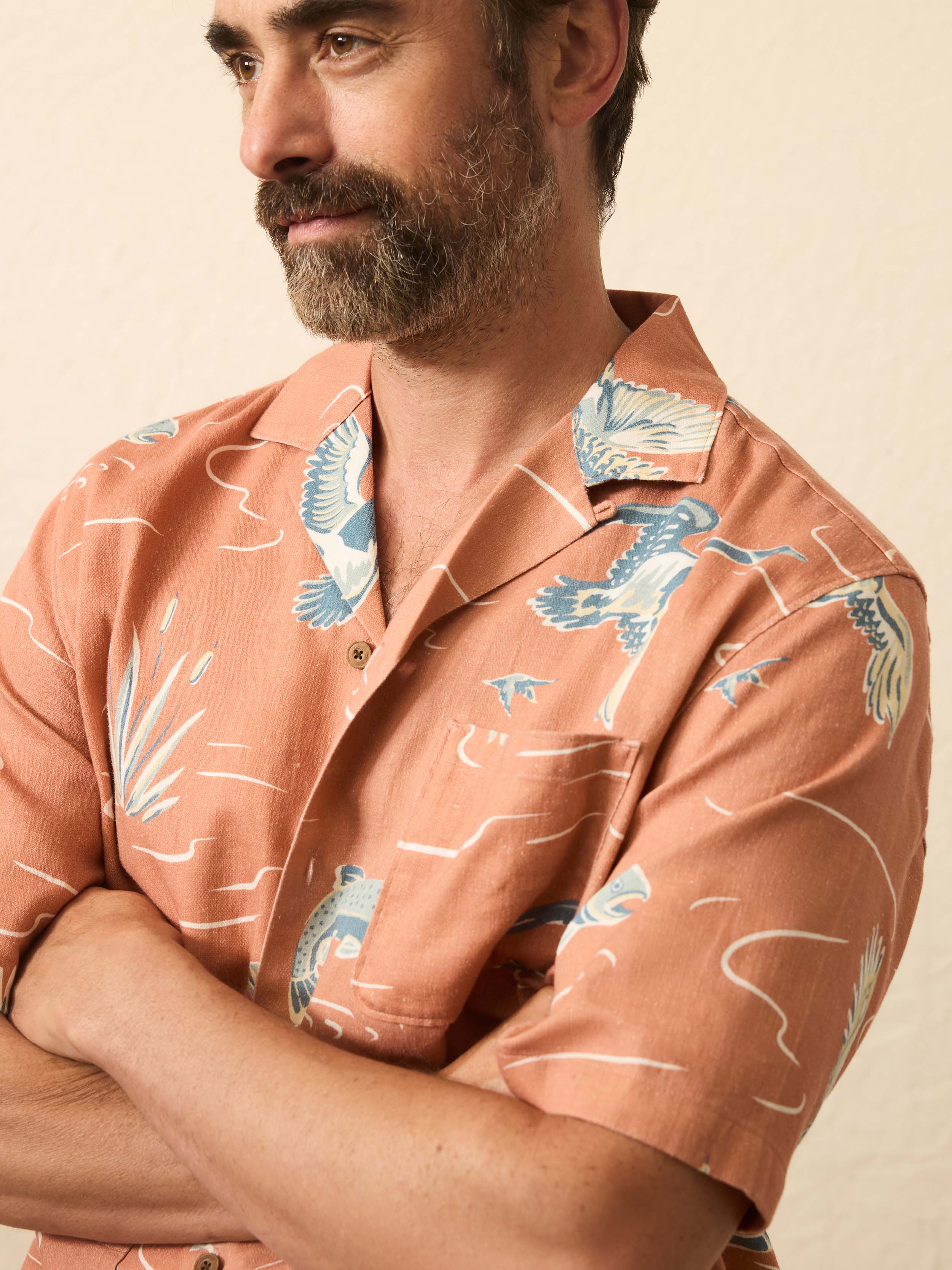 Short-Sleeve Resort Shirt - Red Riverside