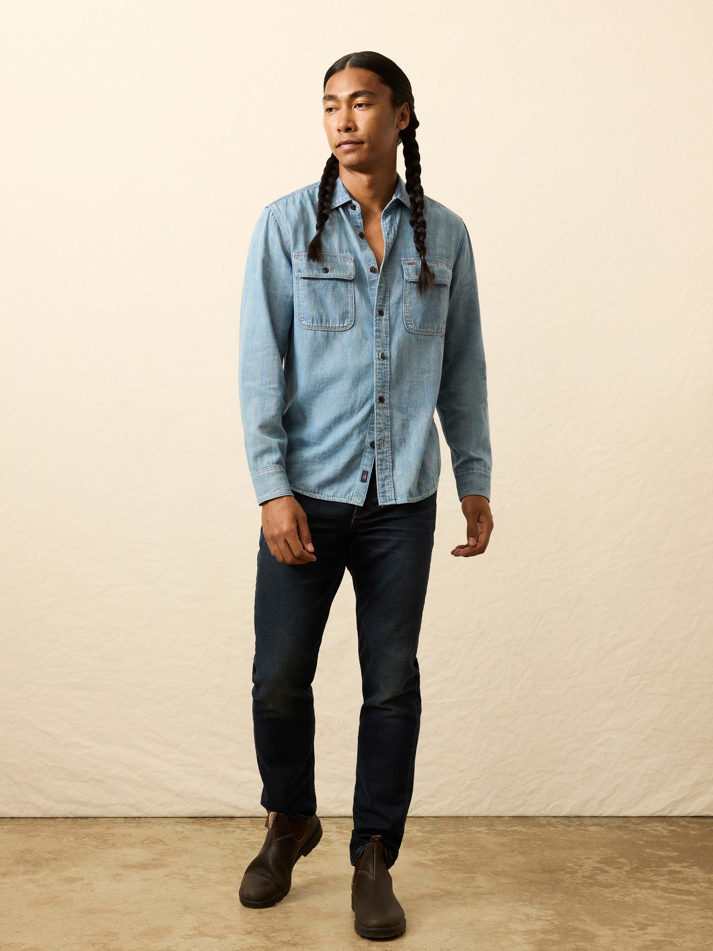 Steven Paul Judd Thunderbird Denim Workshirt - Rainy Mountain Wash | Faherty Brand
