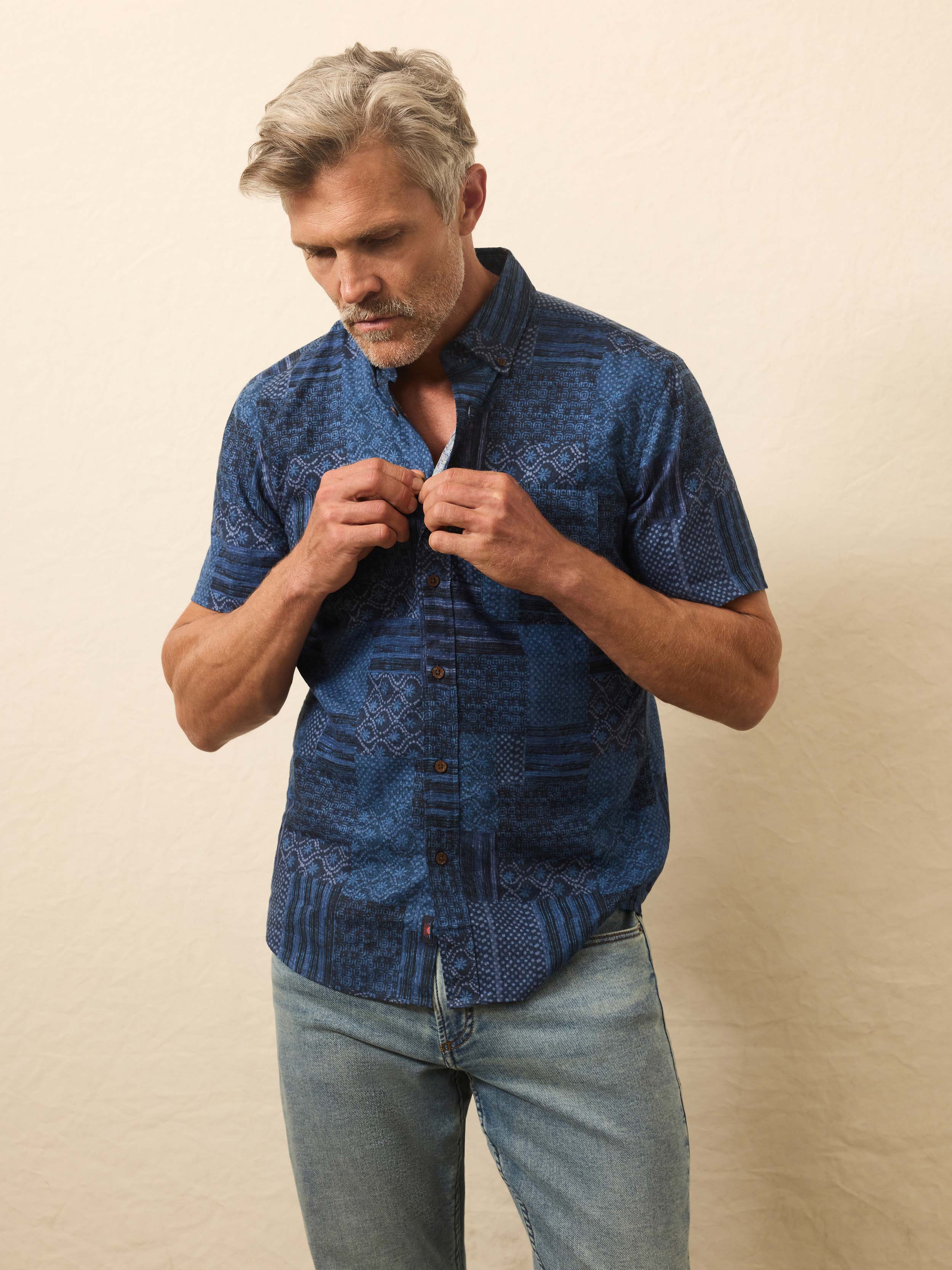 Short-Sleeve Breeze Shirt - Habor Blues Patchwork
