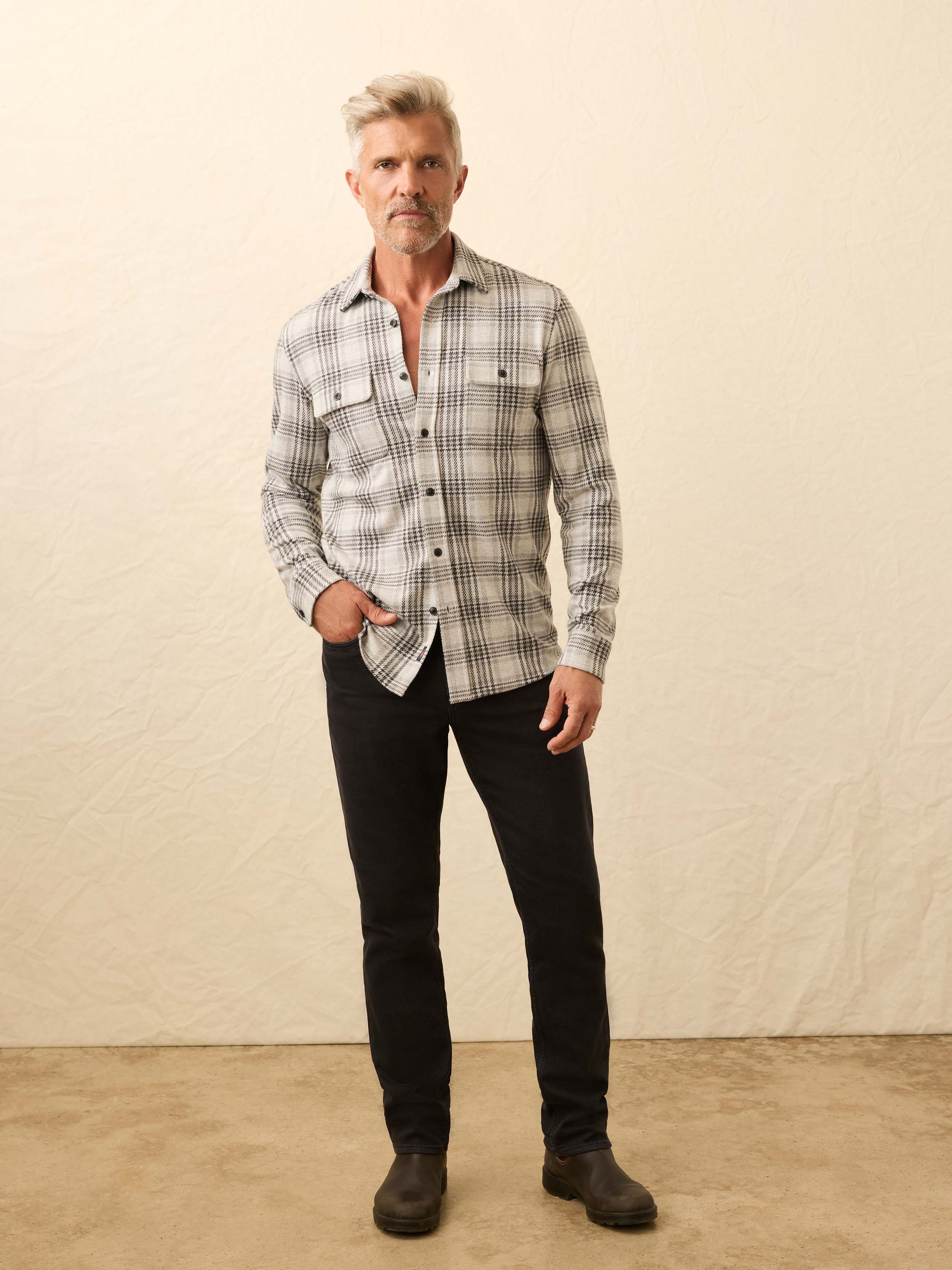 Legend™ Sweater Shirt - Charcoal Cream Plaid | Faherty Brand