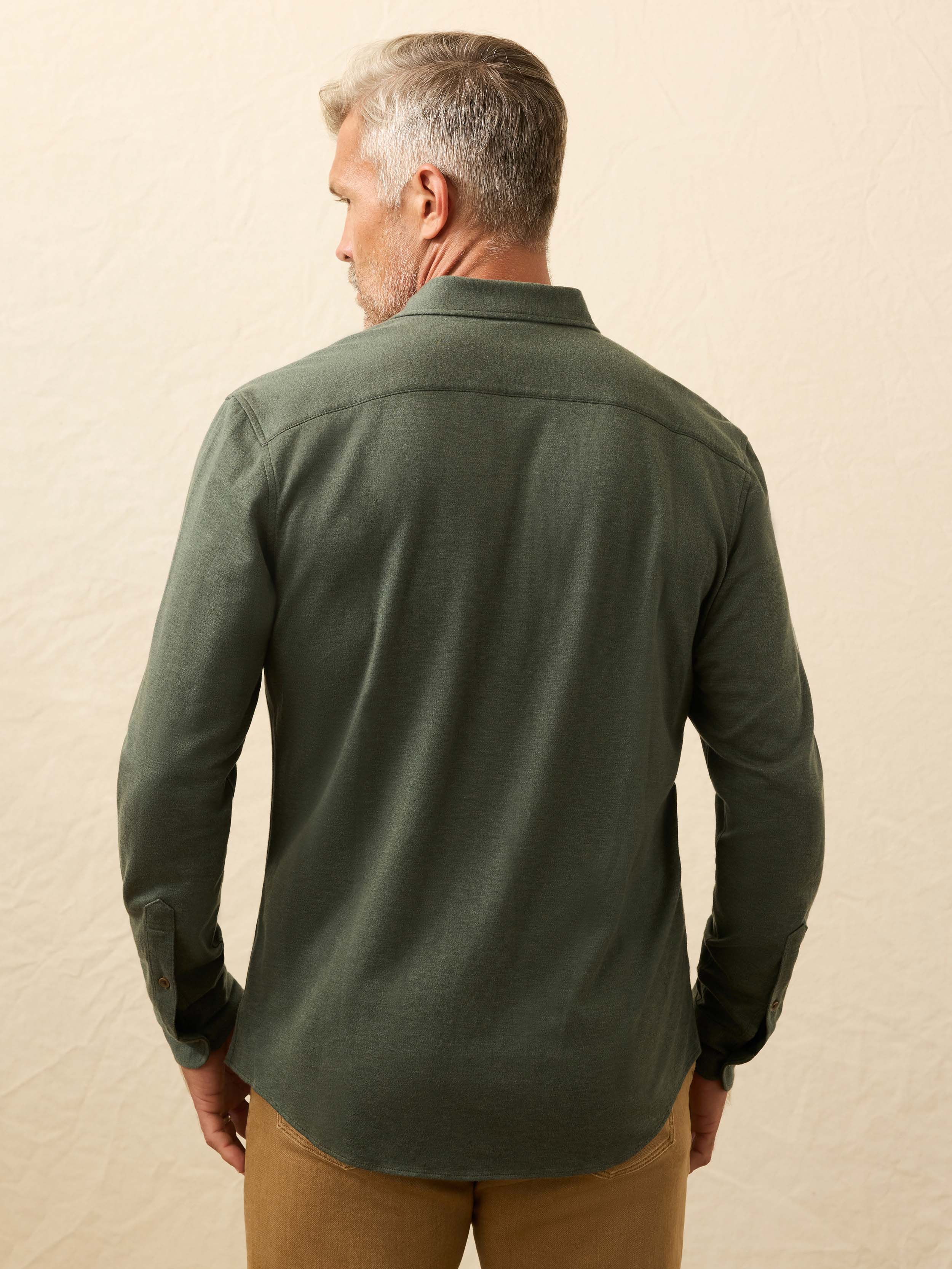 Coastline Knit Shirt - Forest Heather Twill | Faherty Brand