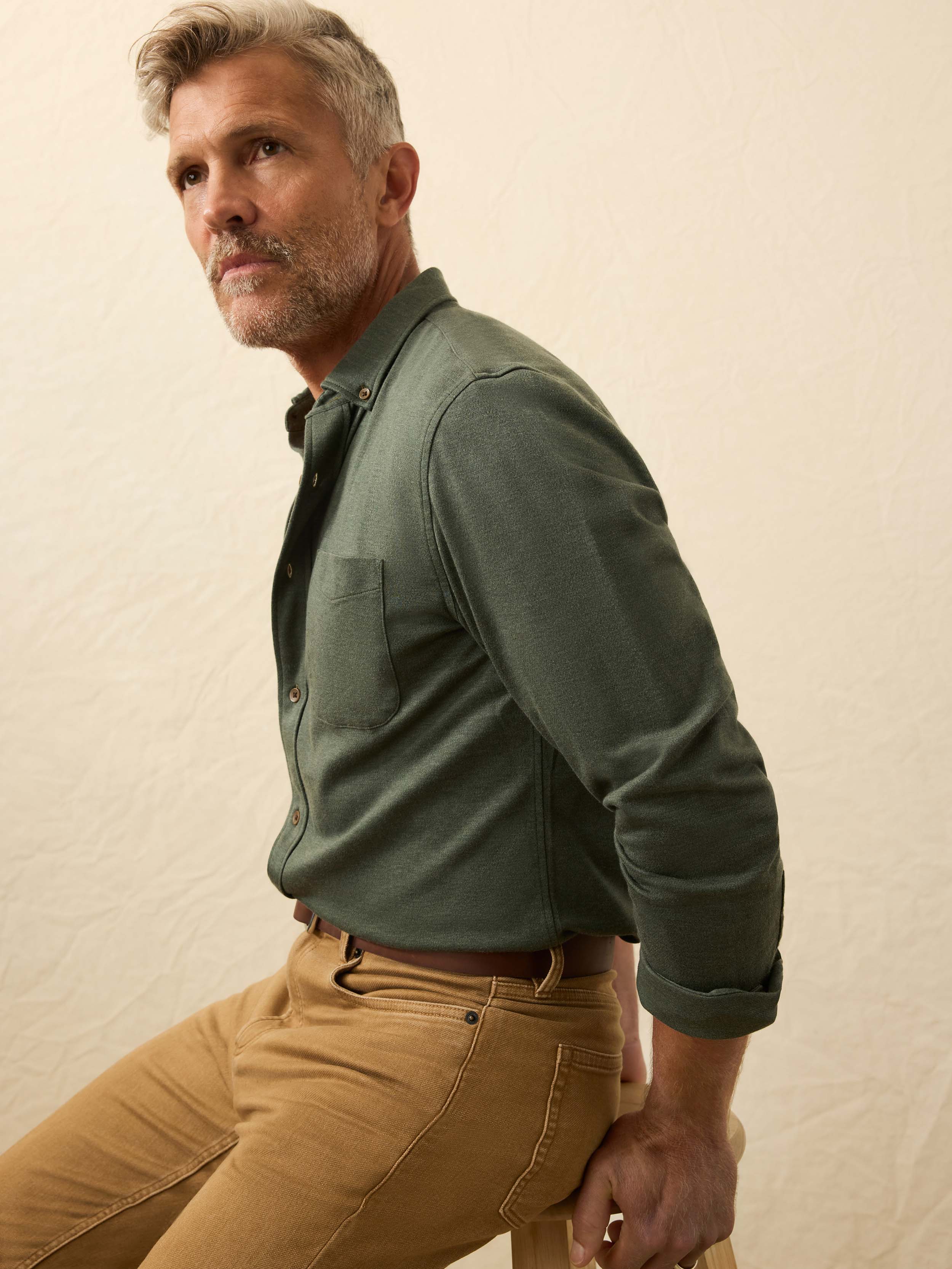 Coastline Knit Shirt - Forest Heather Twill | Faherty Brand