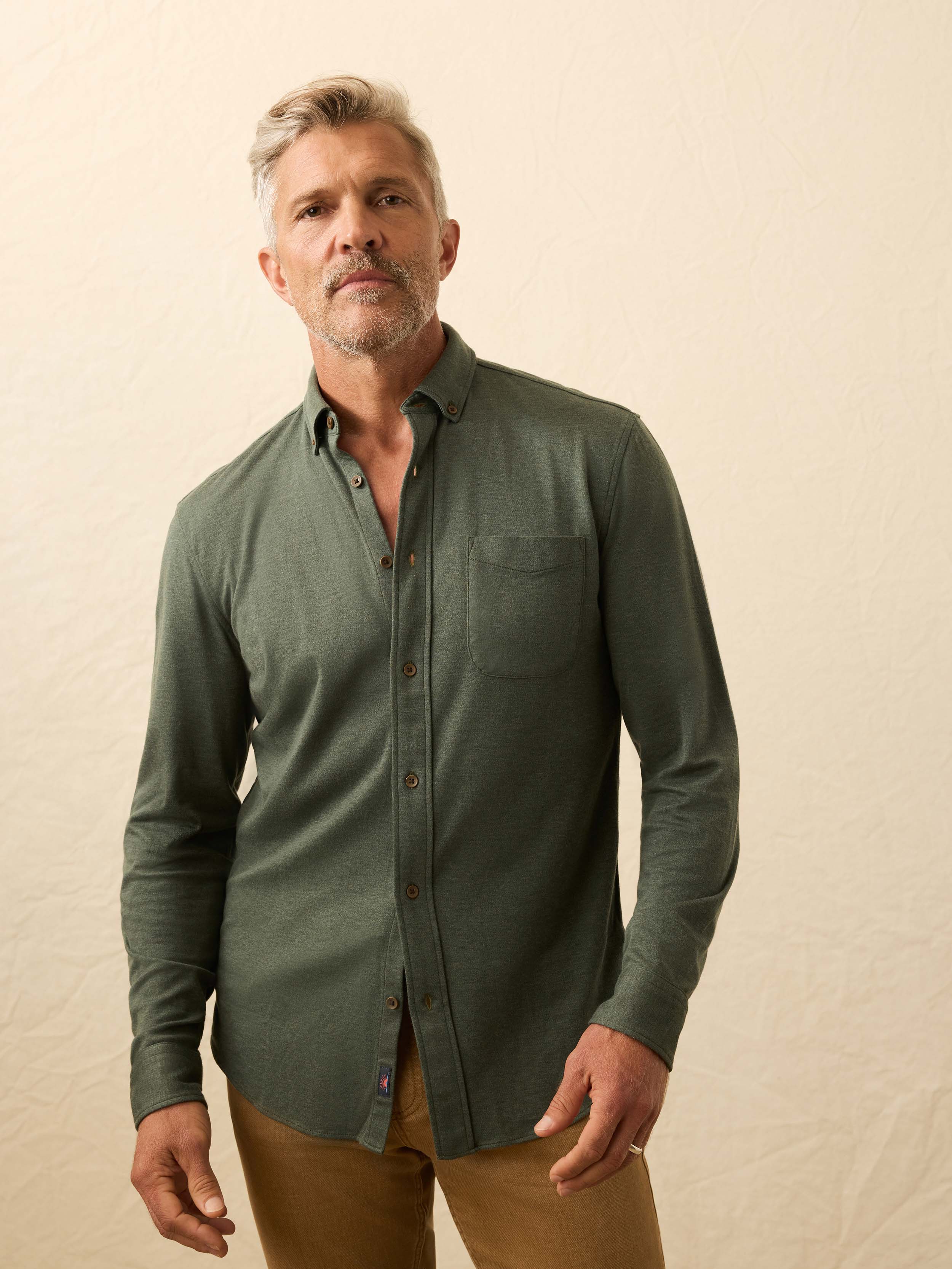 Coastline Knit Shirt - Forest Heather Twill | Faherty Brand