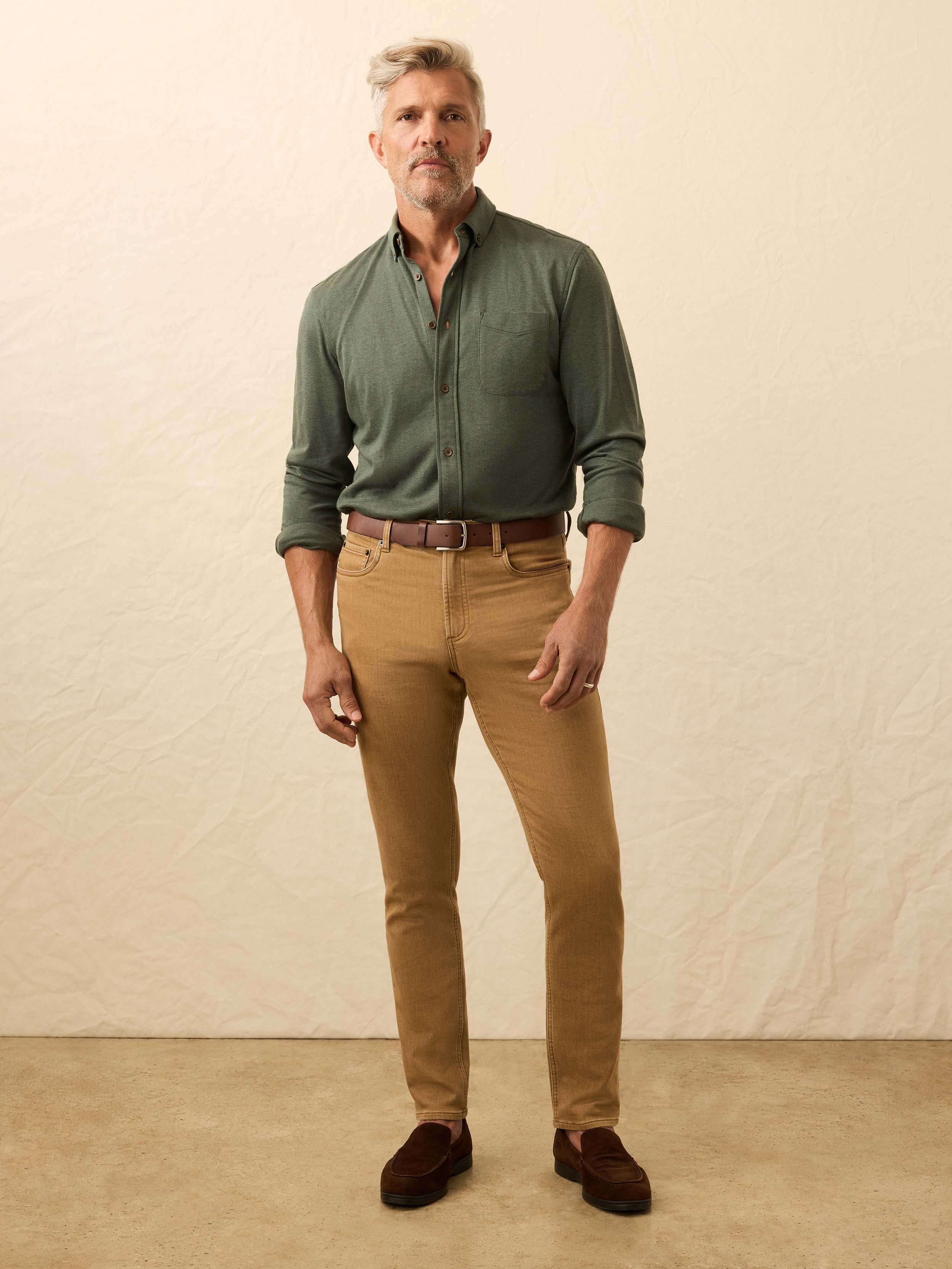 Coastline Knit Shirt - Forest Heather Twill | Faherty Brand
