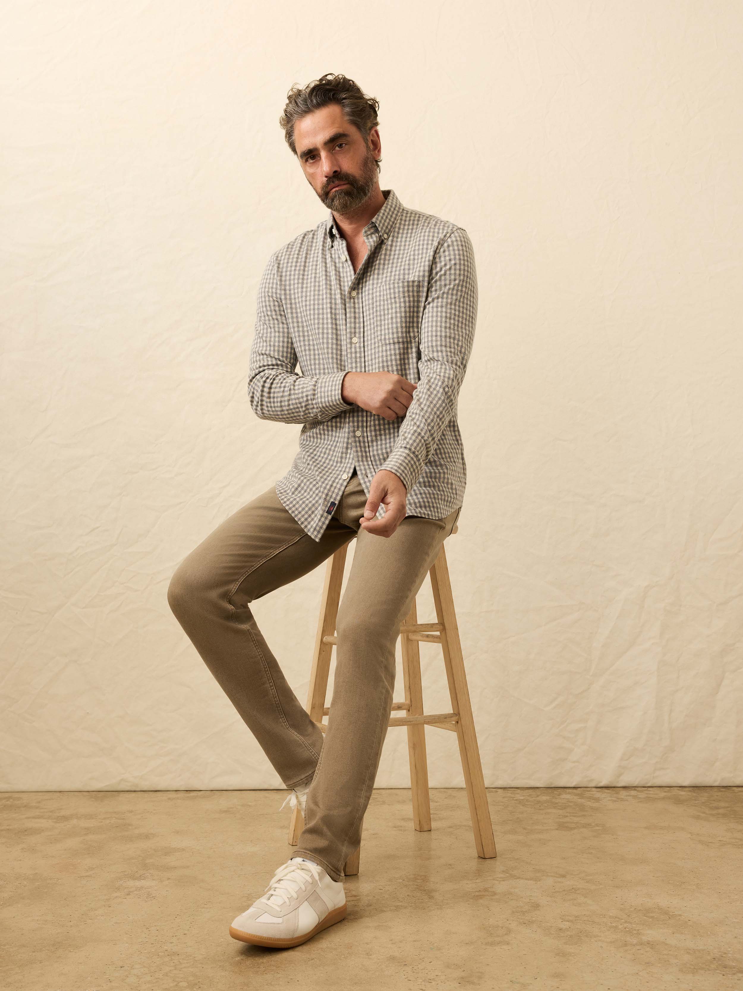 Coastline Knit Shirt - Fox Grey Gingham | Faherty Brand