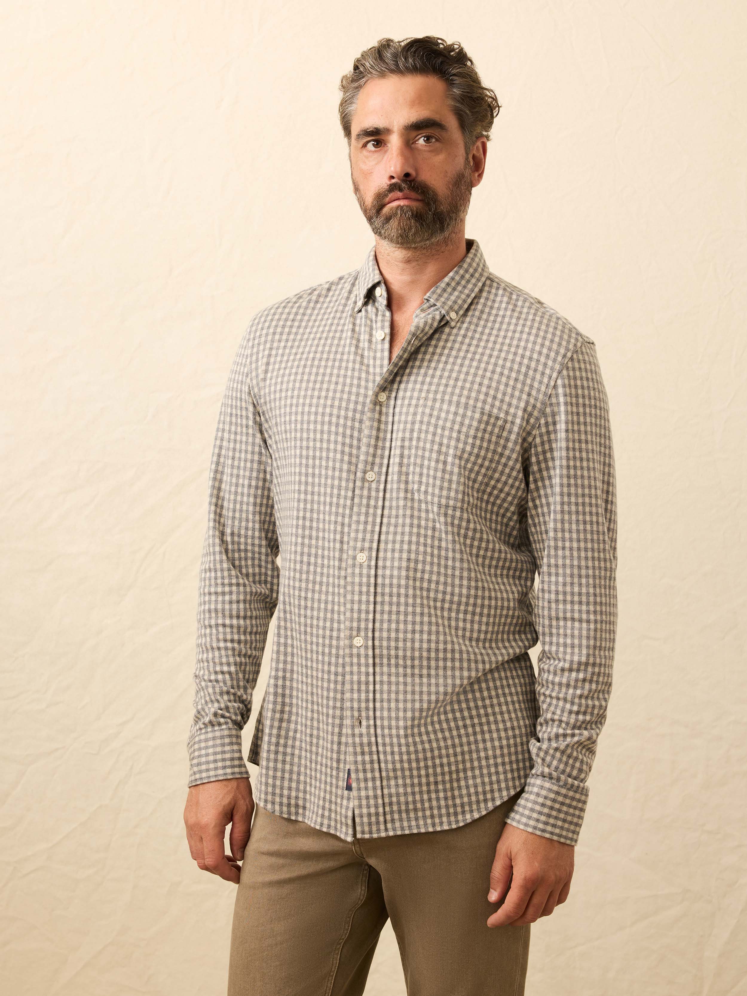Coastline Knit Shirt - Fox Grey Gingham | Faherty Brand