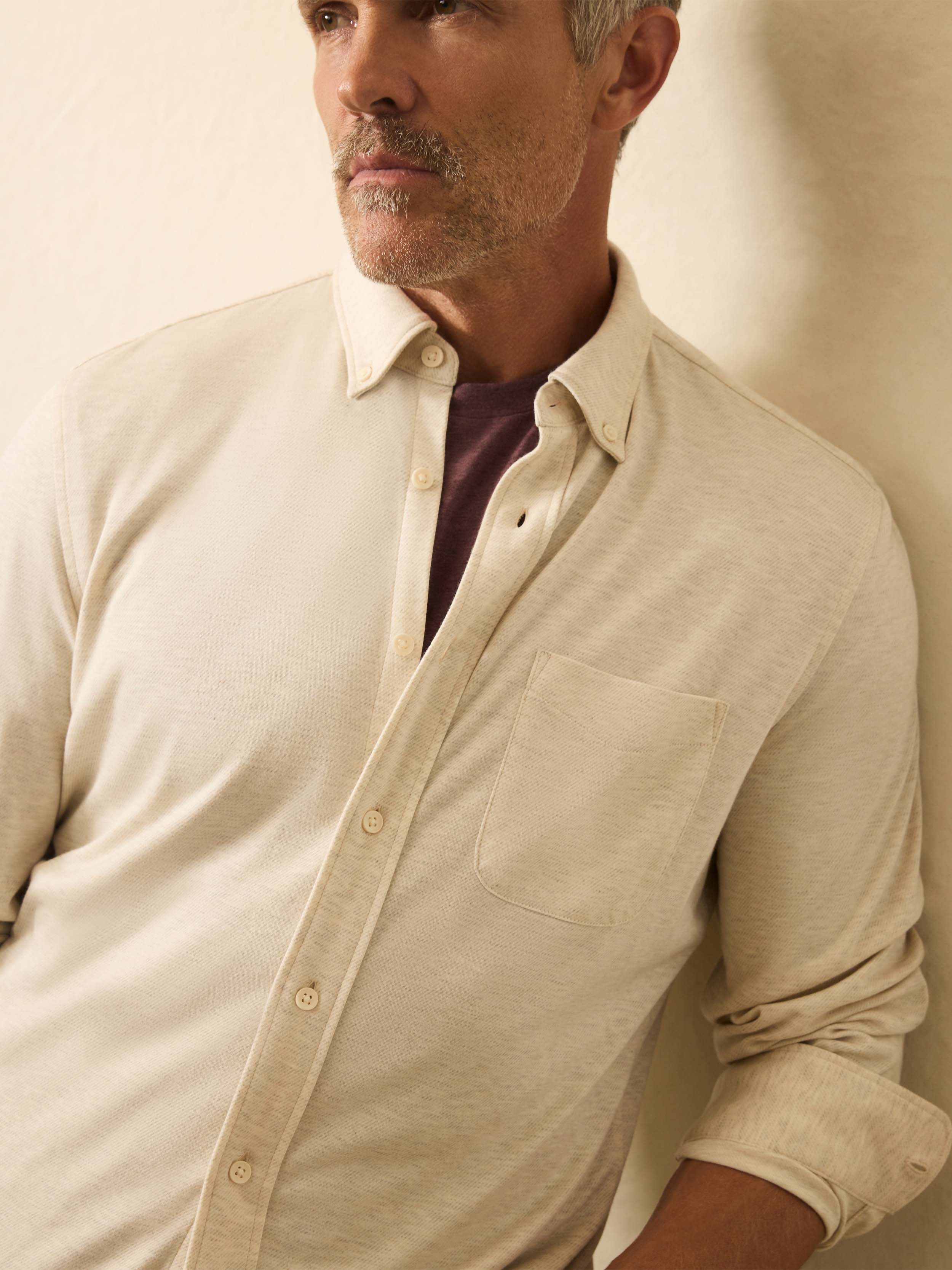 Coastline Knit Shirt - Oatmeal Twill | Faherty Brand